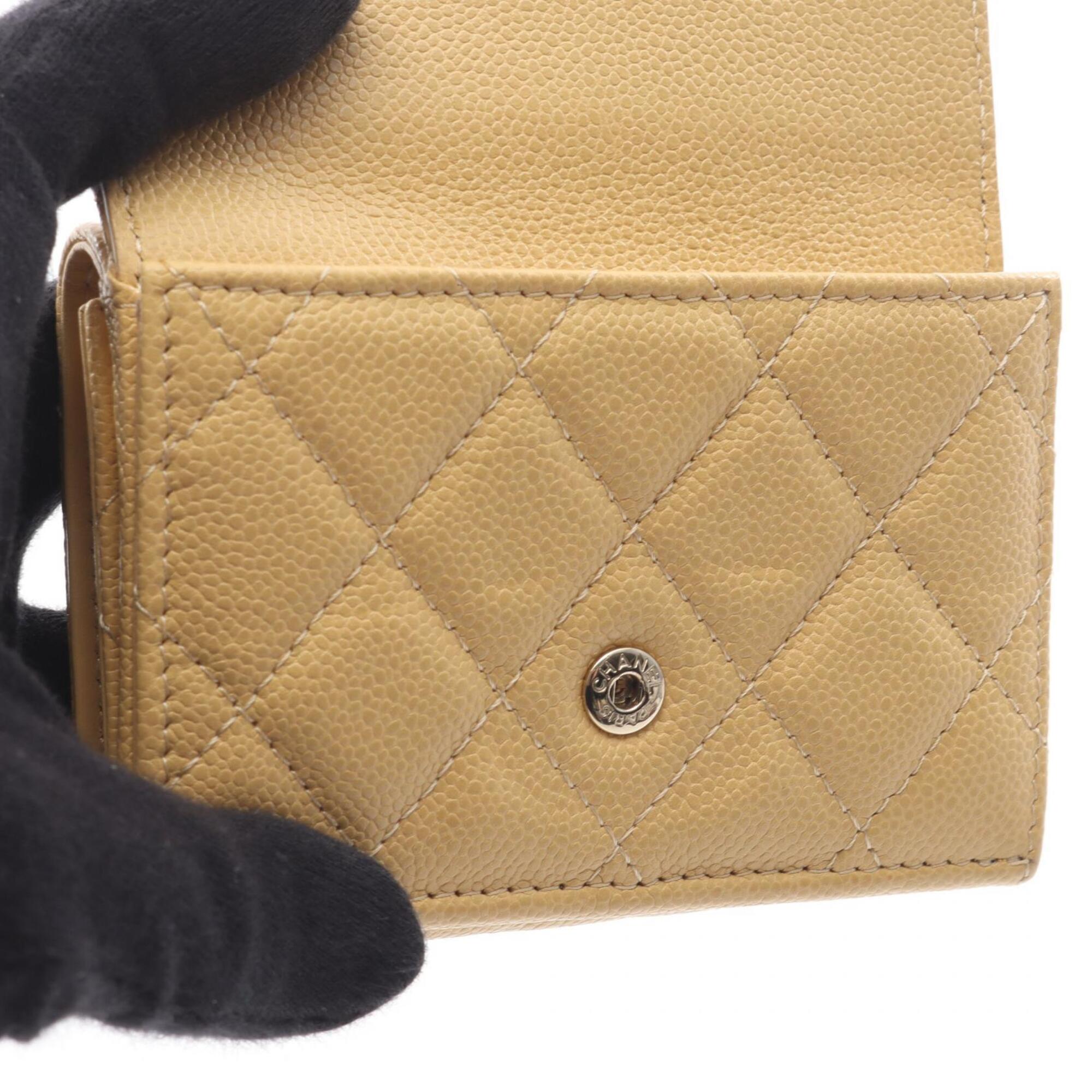 Chanel Beige Grained Calfskin Wallet (Tri-Fold) (Pre-Owned)