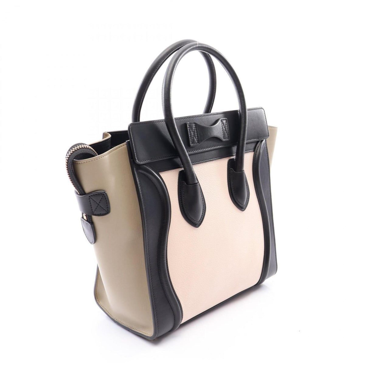 Celine Beige Black Ivory Leather Handbag Tote Bag (Pre-Owned)