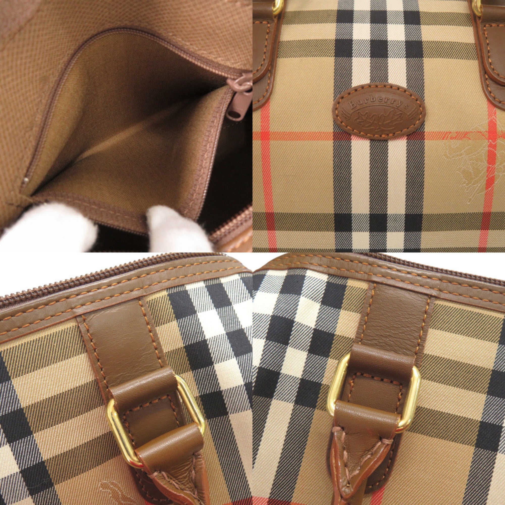 Burberry Beige Brown Canvas Leather Boston Bag Handbag Shoulder Bag (Pre-Owned)