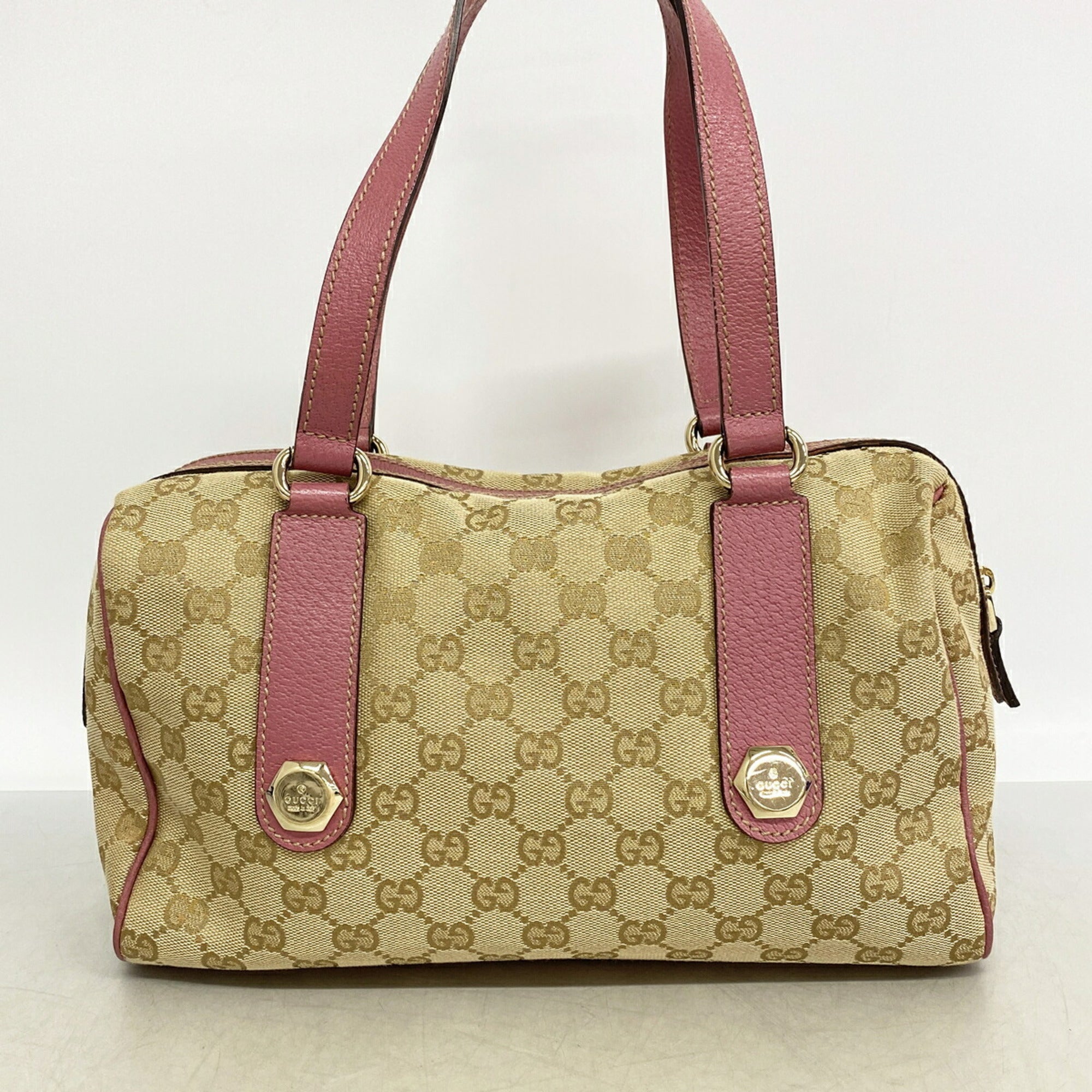 Gucci Brown Pink Canvas Handbag (Pre-Owned)