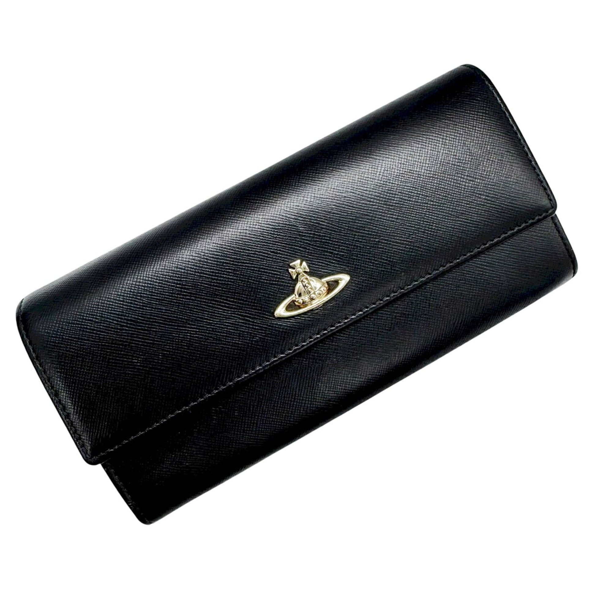 Vivienne Westwood Black Leather Long Wallet (Bi-Fold) (Pre-Owned)
