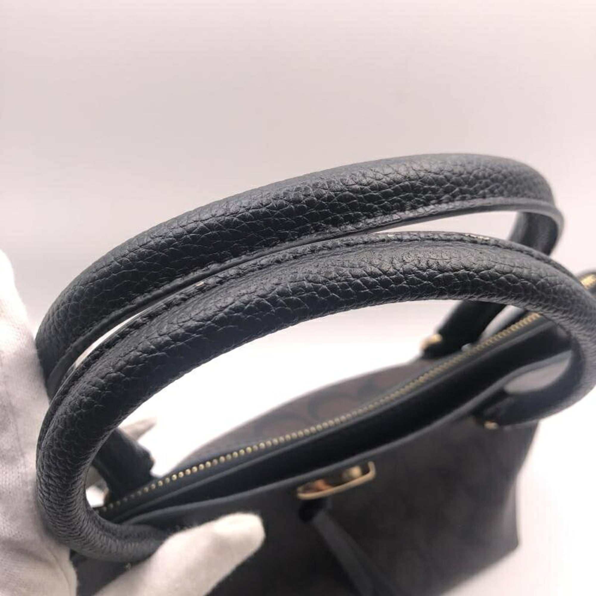 Coach Signature Black Brown Signature Line Handbag (Pre-Owned)