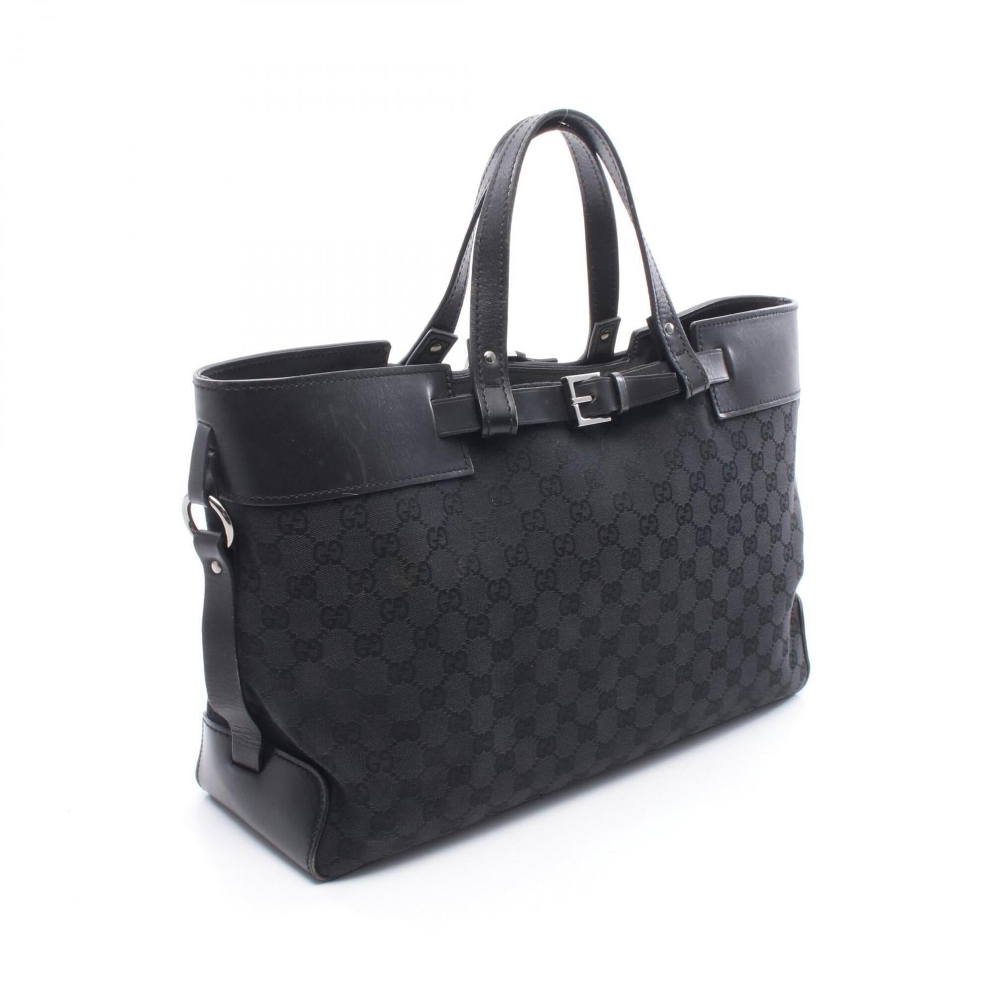 Gucci Black Canvas Leather Handbag Tote Bag (Pre-Owned)