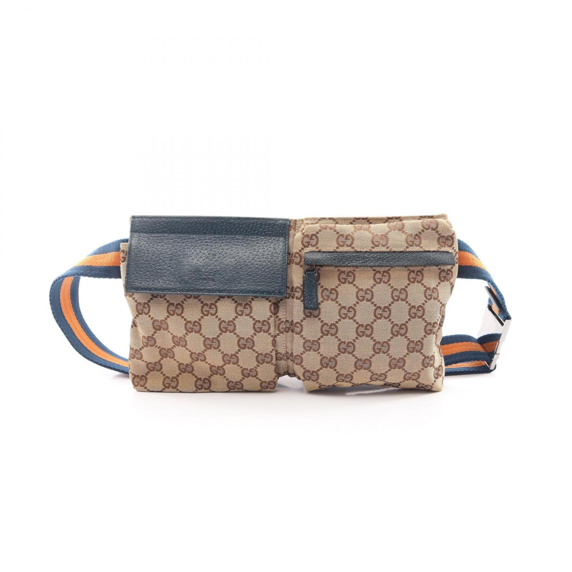 Gucci Beige Green Orange Canvas Leather Fanny Pack Handbag (Pre-Owned)