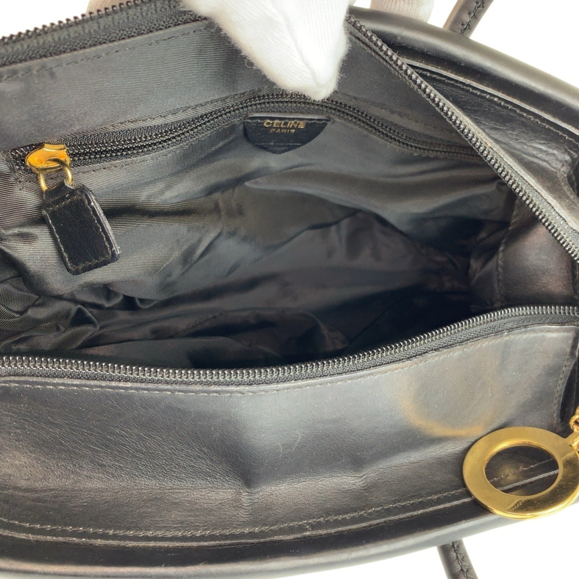 Celine Black Nylon Leather Handbag Tote Bag (Pre-Owned)