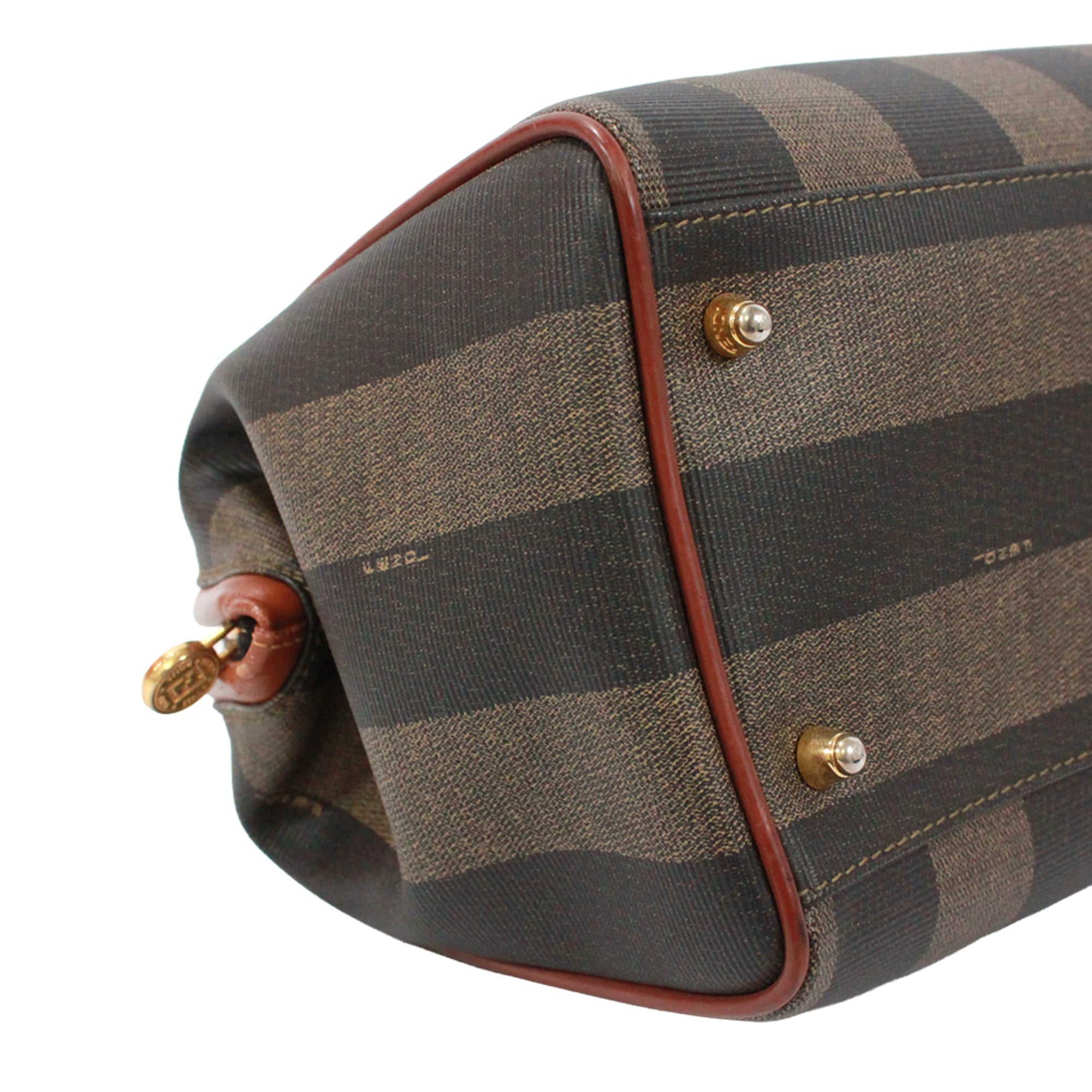 Fendi Black Brown Khaki Pvc Leather Boston Bag Handbag (Pre-Owned)