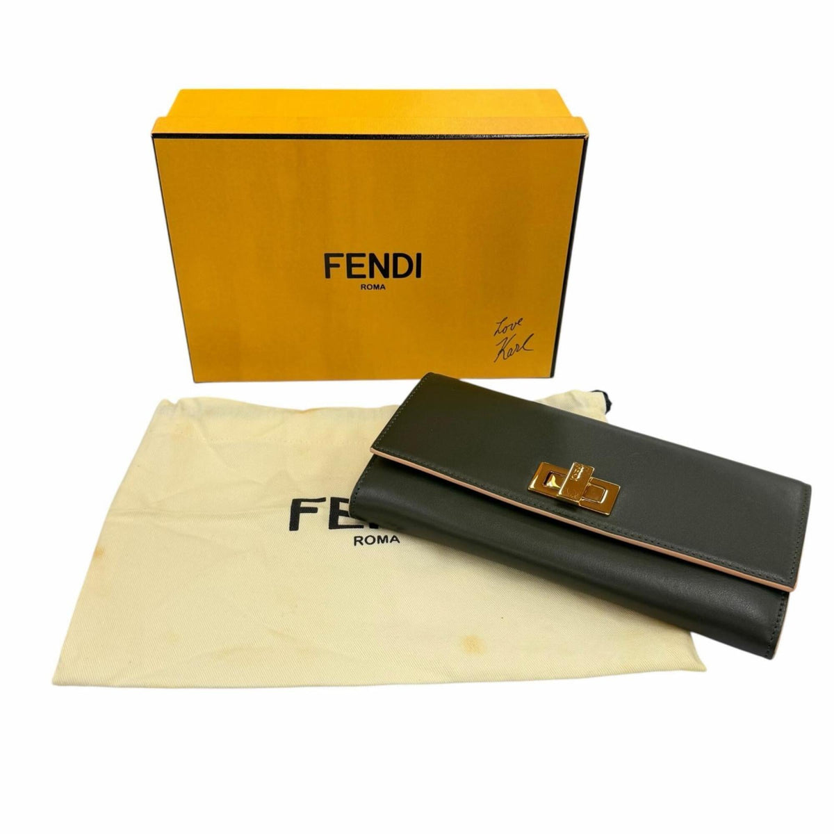 Fendi Dark Green Leather Long Wallet (Bi-Fold) (Pre-Owned)