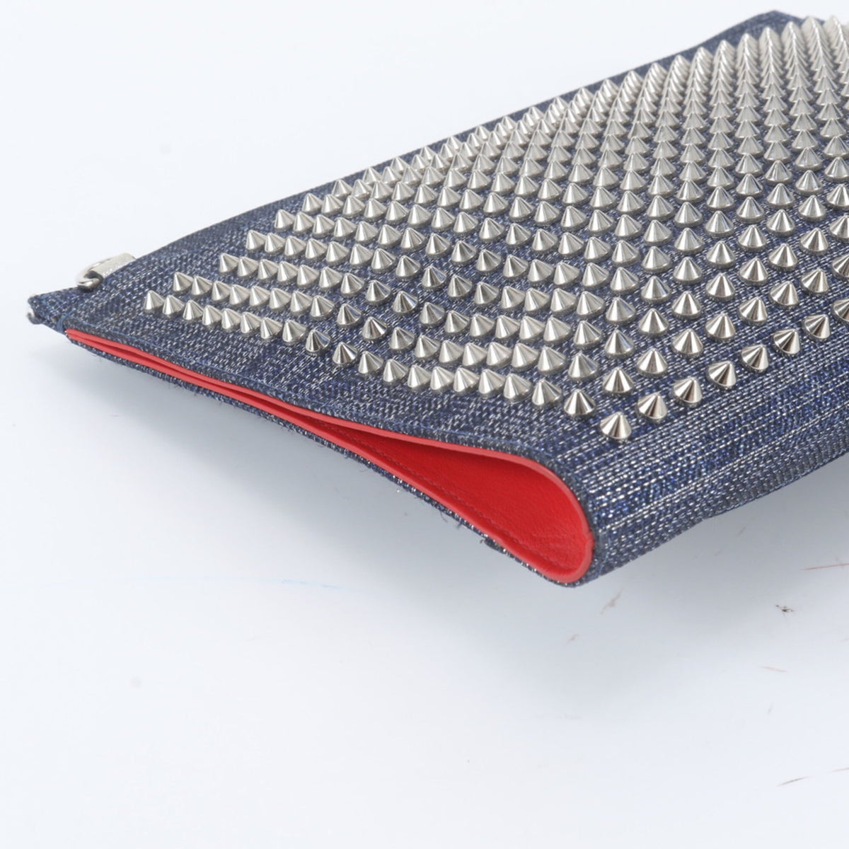 Christian Louboutin Navy Leather Canvas Clutch Bag Pouch (Pre-Owned)