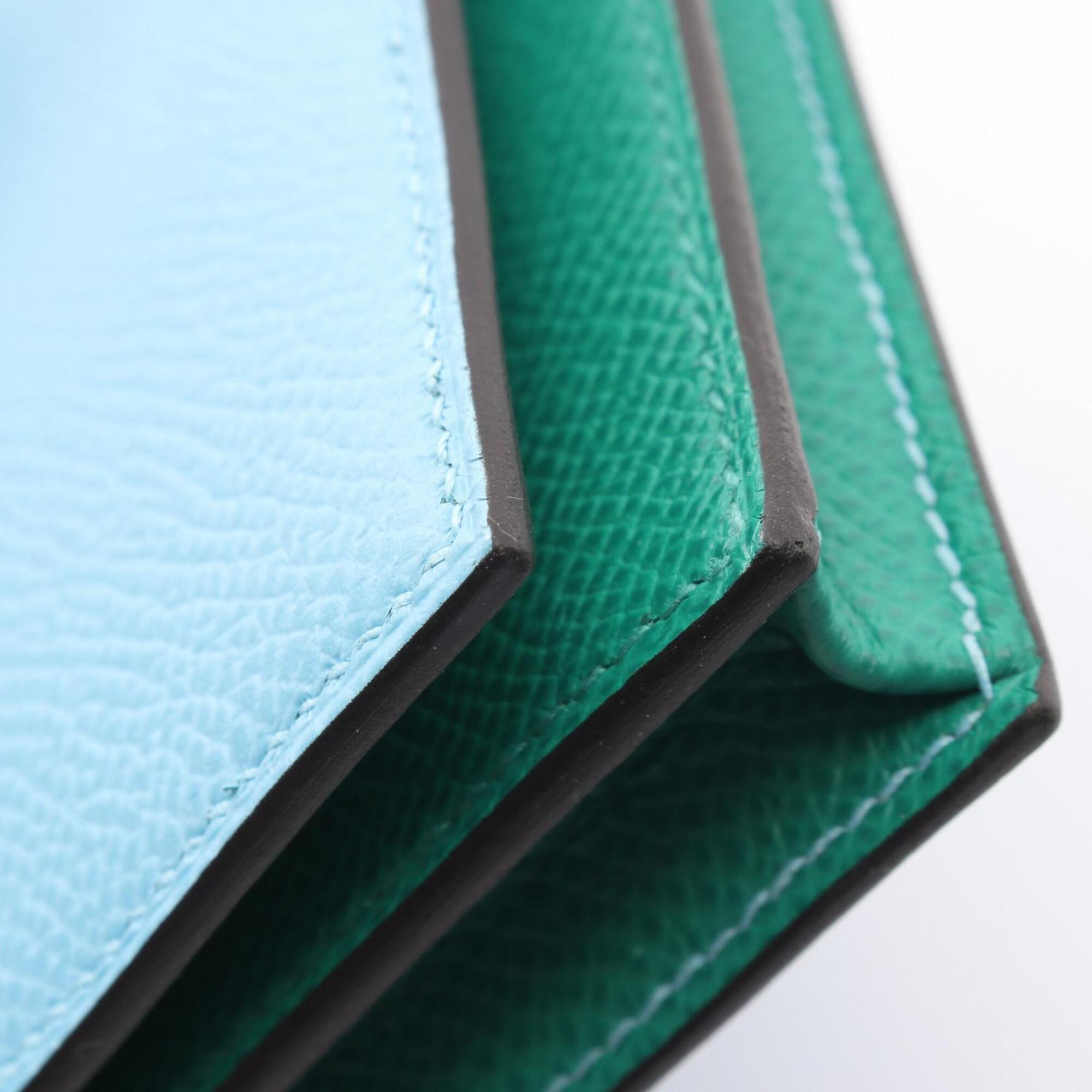 Hermes Blue Green Epsom Leather Leather Long Wallet (Bi-Fold) (Pre-Owned)