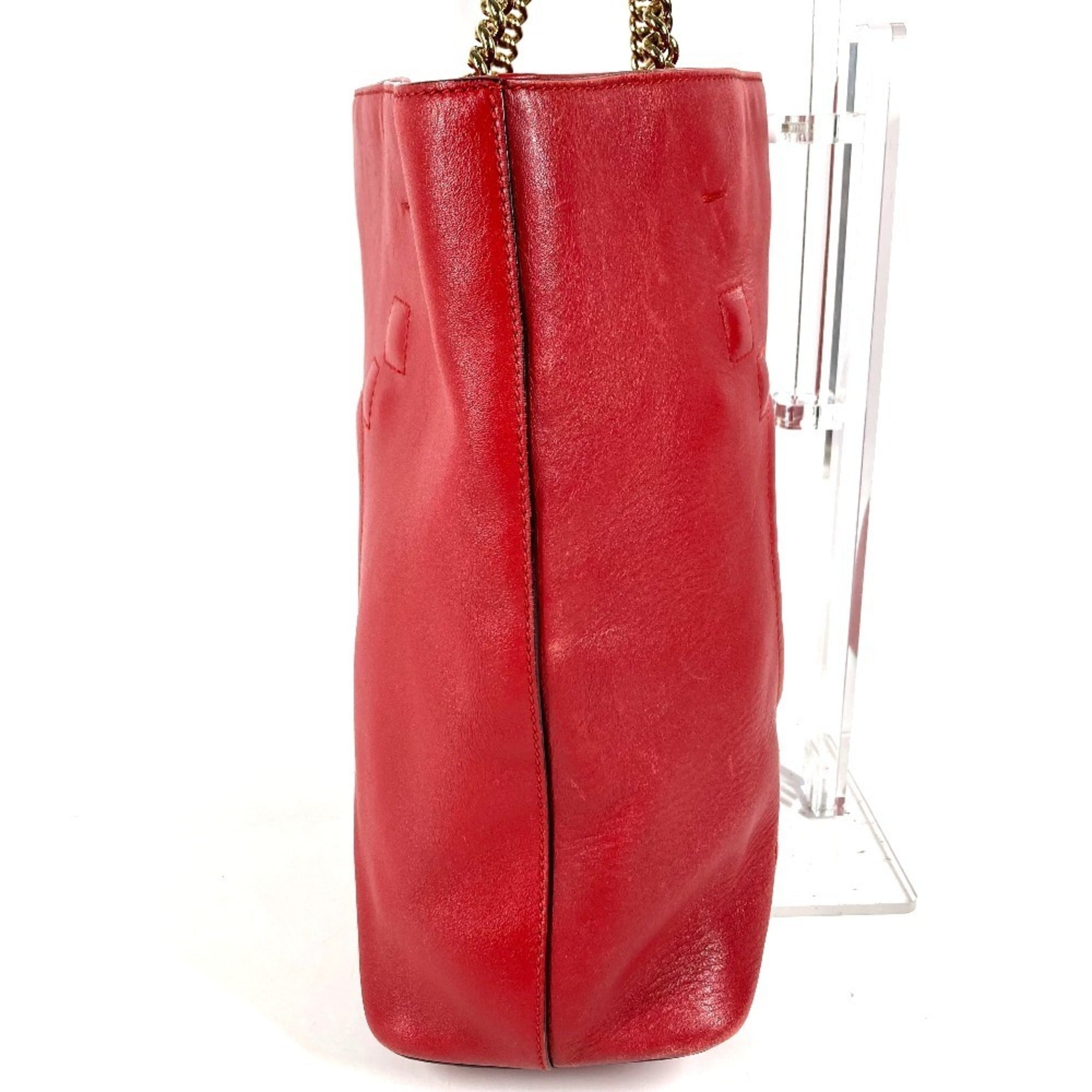 Gucci Red Color Leather Shoulder Bag Tote Bag (Pre-Owned)