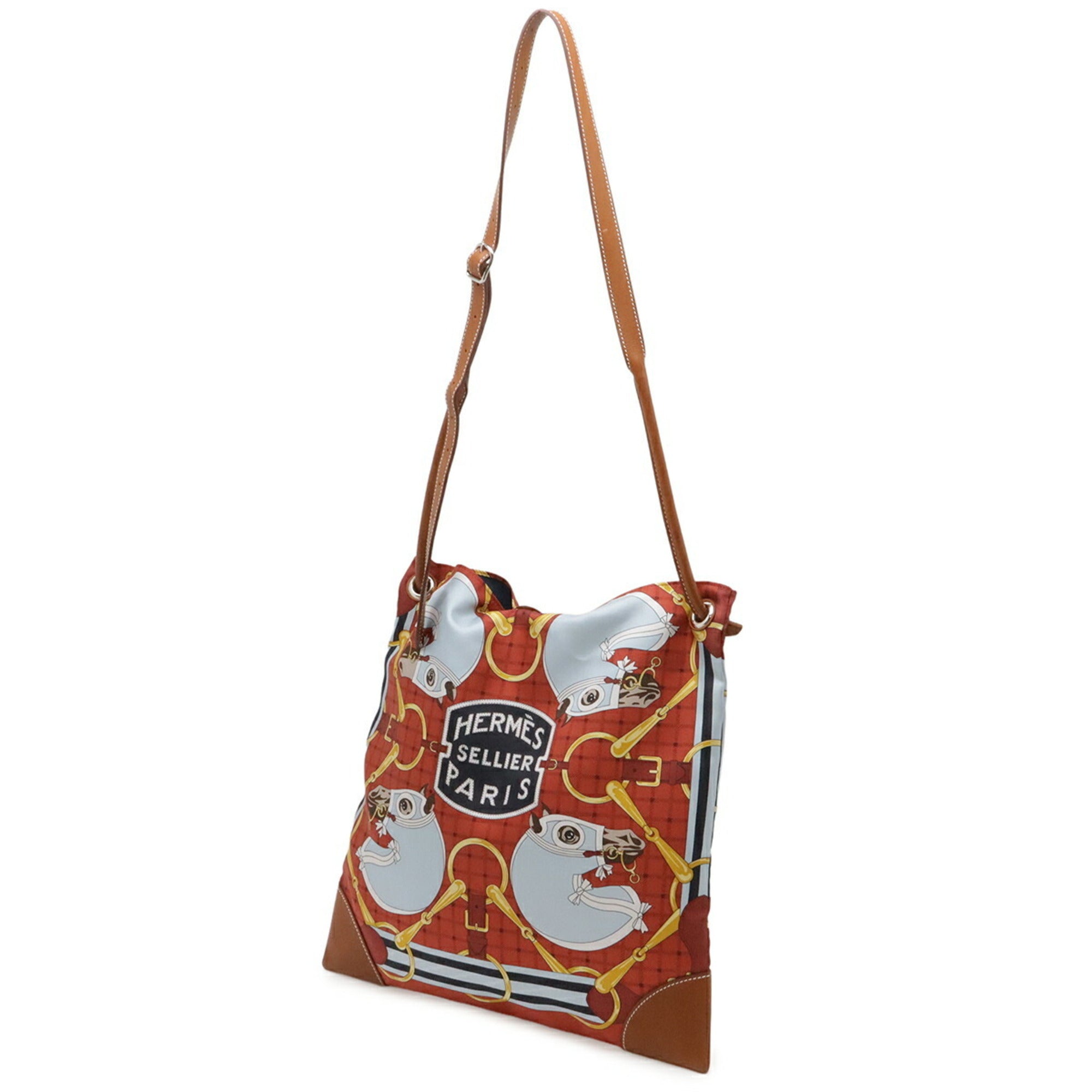 Hermes Brown Multi-Color Silk Leather Pouch Shoulder Bag (Pre-Owned)
