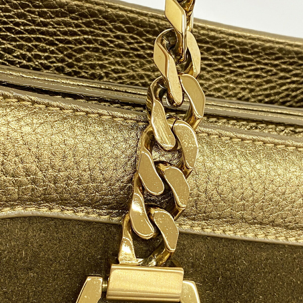 Cartier Brown Metallic Gold Suede Leather Shoulder Bag (Pre-Owned)