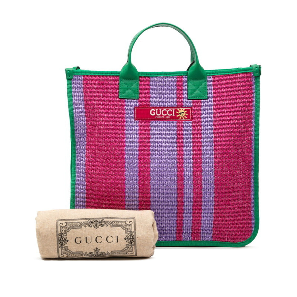 Gucci Green Purple Fabric Handbag Tote Bag (Pre-Owned)