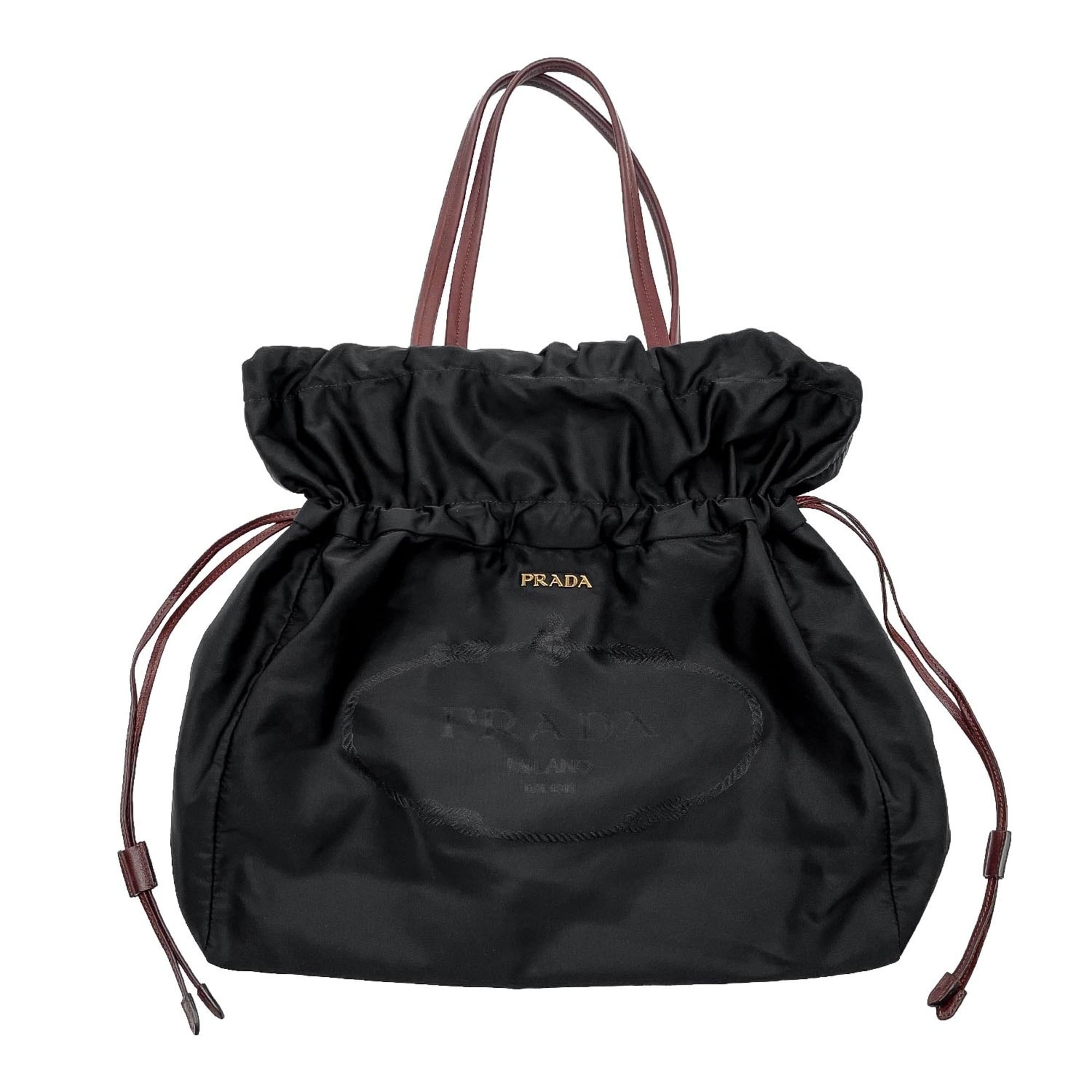 Prada Black Brown Nylon Leather Tote Bag (Pre-Owned)