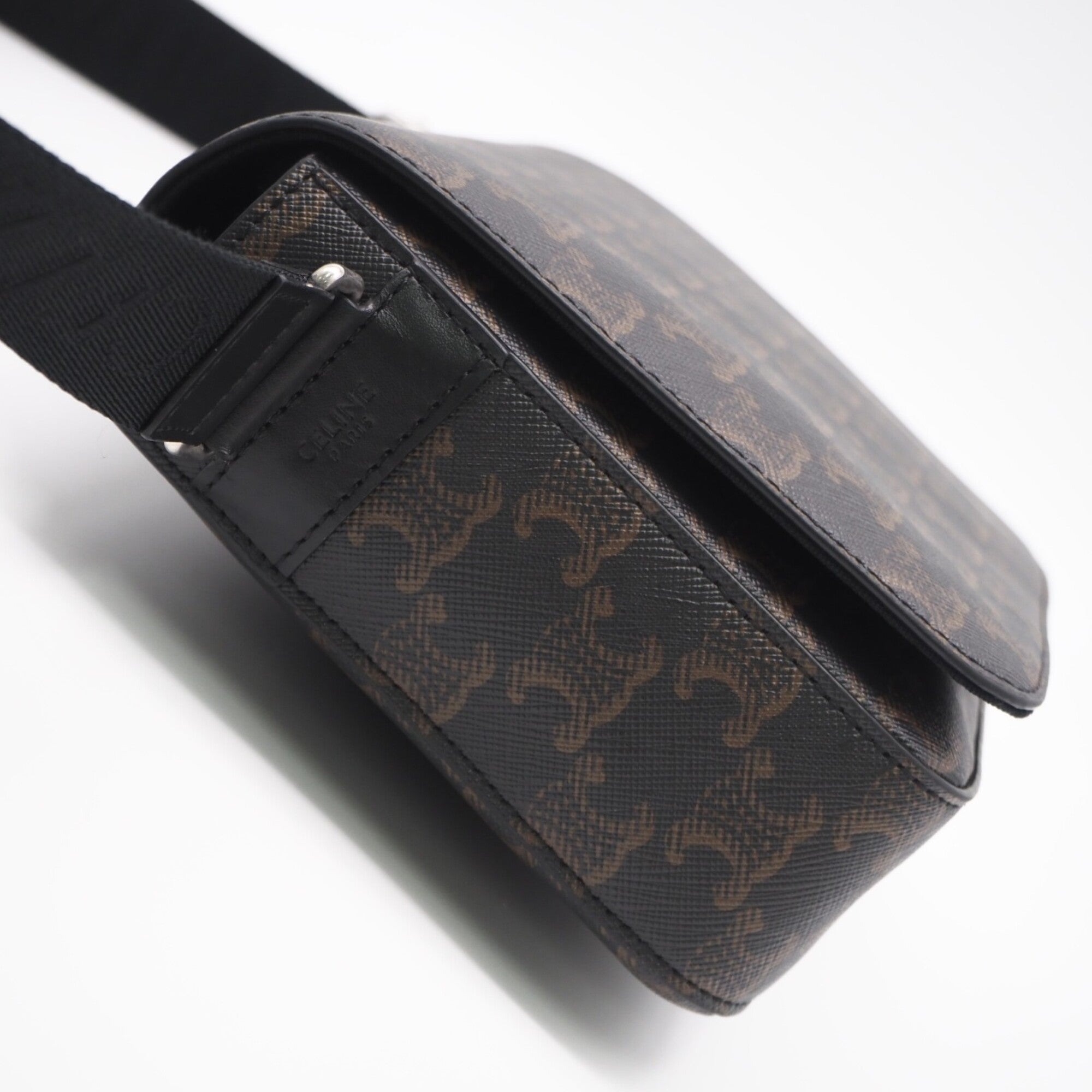 Celine Black Brown Leather Canvas Shoulder Bag (Pre-Owned)