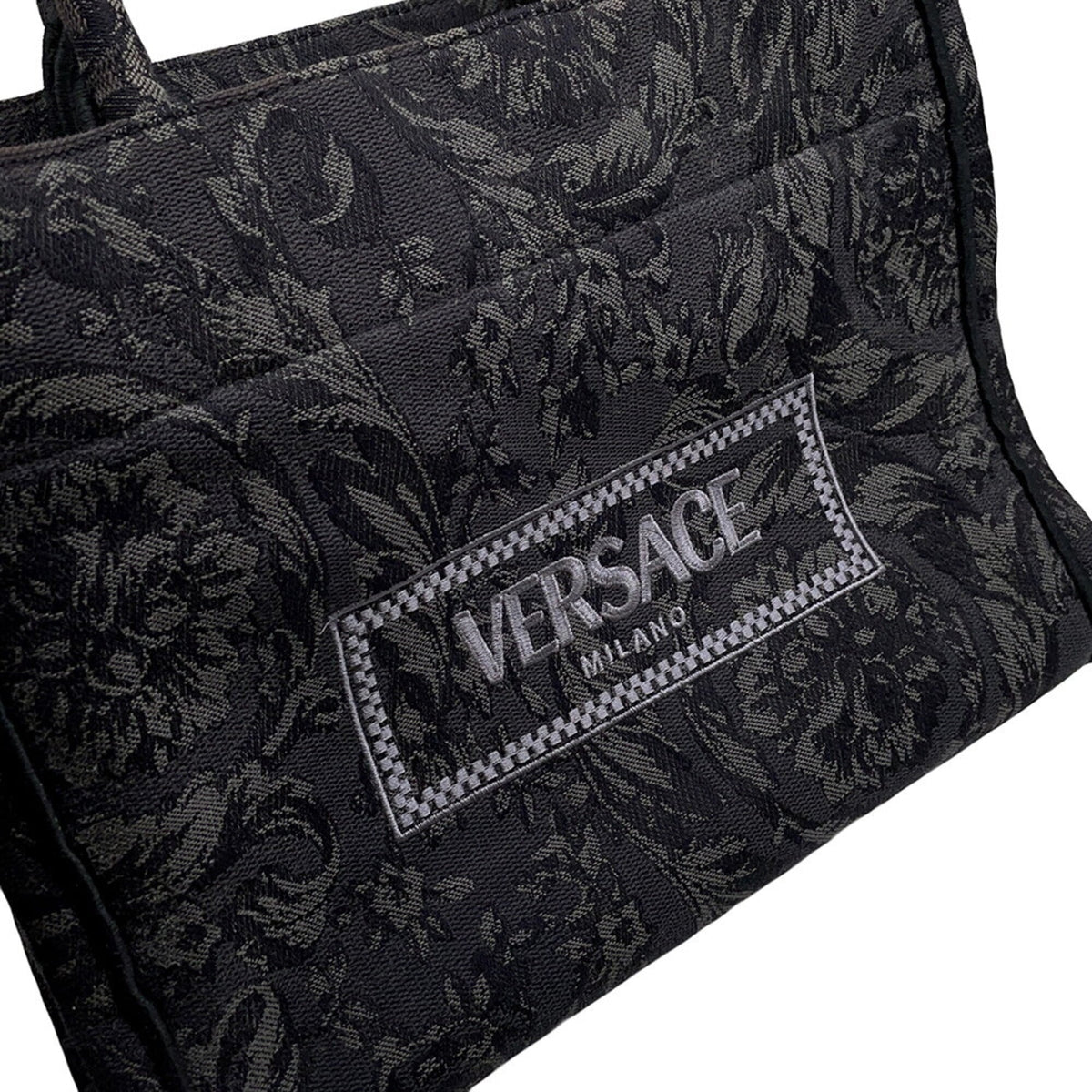 Versace Black Gray Canvas Handbag Shoulder Bag (Pre-Owned)
