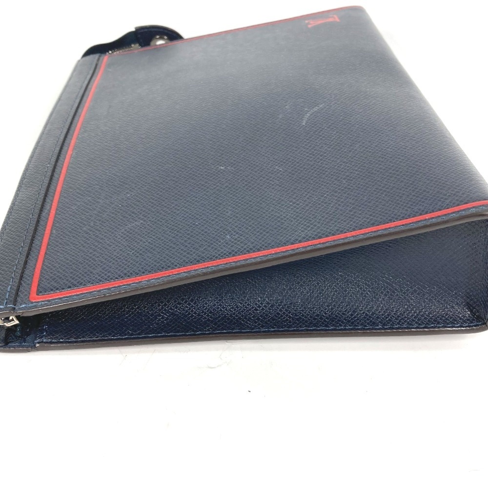 Louis Vuitton Bicolor Navy Navy Blue Red Color Taiga Leather Pochette Pouch (Pre-Owned)