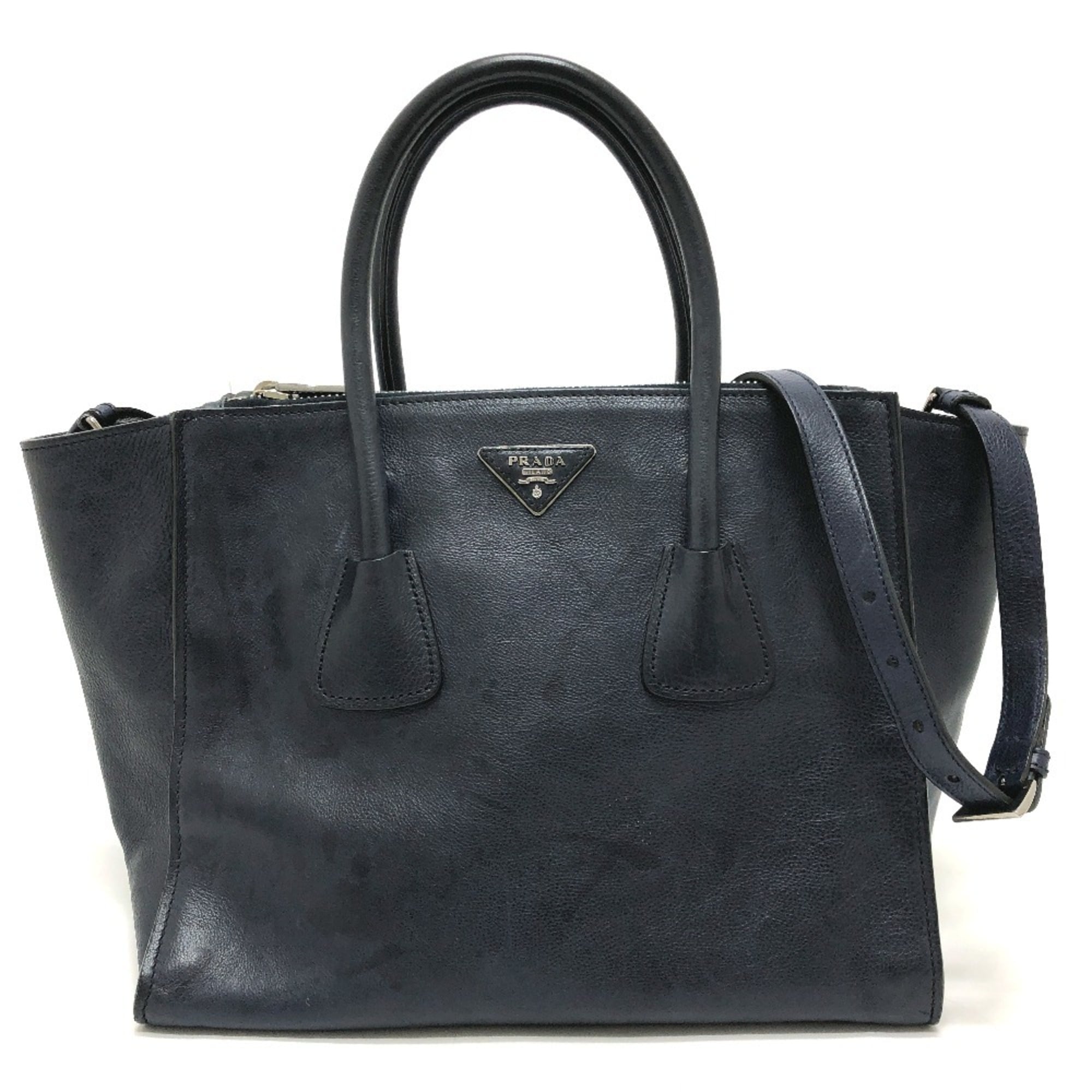 Prada Blue Leather Handbag Tote Bag (Pre-Owned)