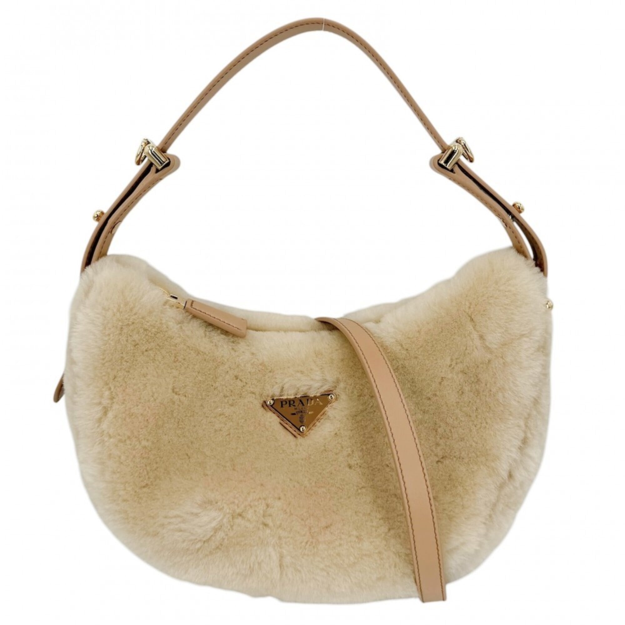 Prada Beige Faux Fur Handbag Shoulder Bag (Pre-Owned)
