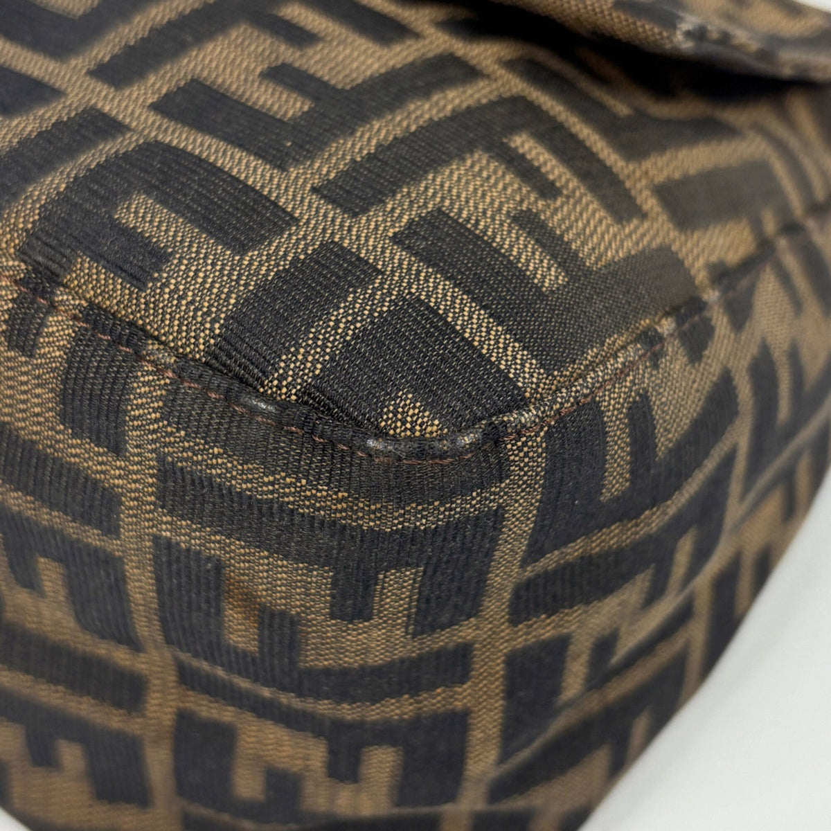 Fendi Zucca Brown Canvas Leather Handbag Shoulder Bag (Pre-Owned)