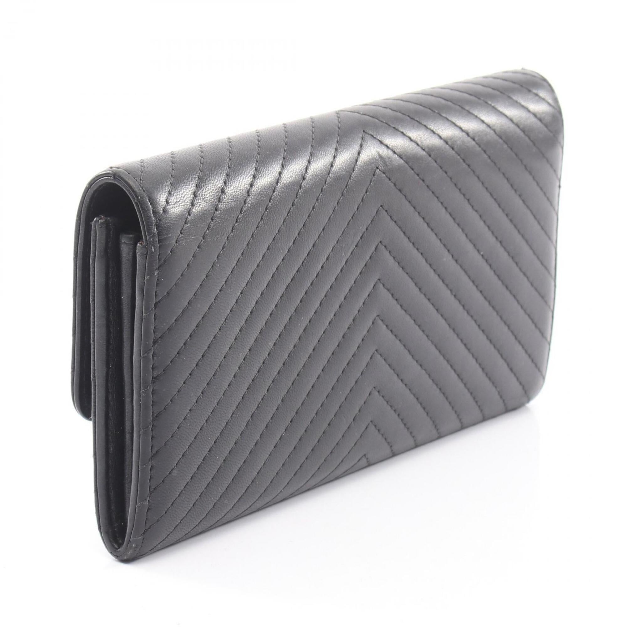 Chanel Black Leather Long Wallet (Bi-Fold) (Pre-Owned)