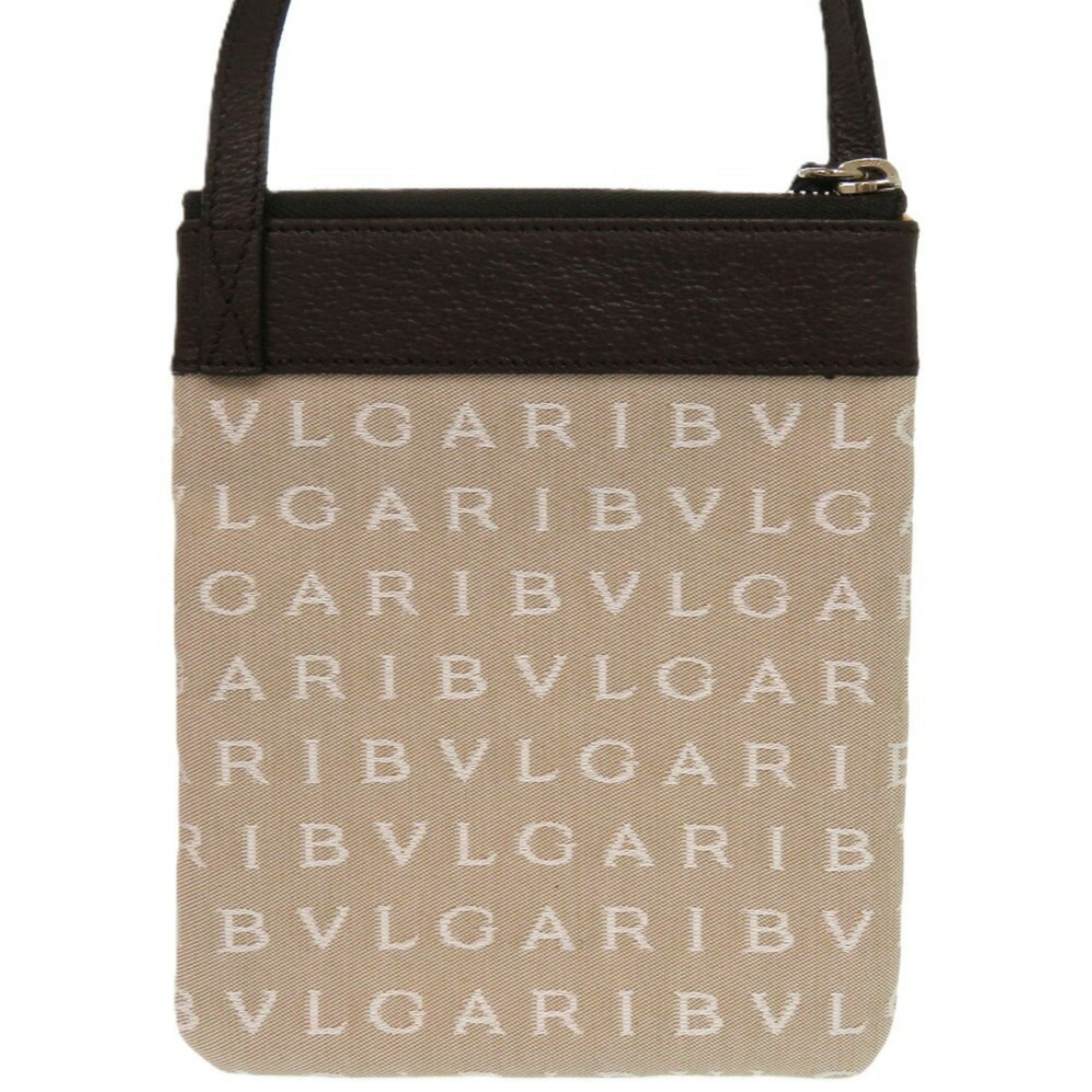 Bvlgari Beige Brown Leather Canvas Shoulder Bag (Pre-Owned)