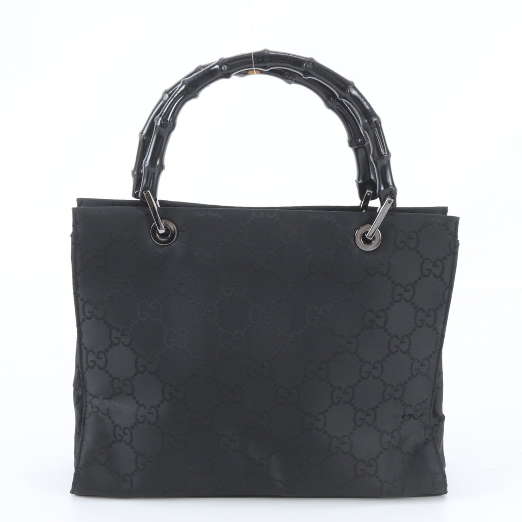 Gucci Bamboo Black Leather Nylon Handbag Shoulder Bag Tote Bag (Pre-Owned)