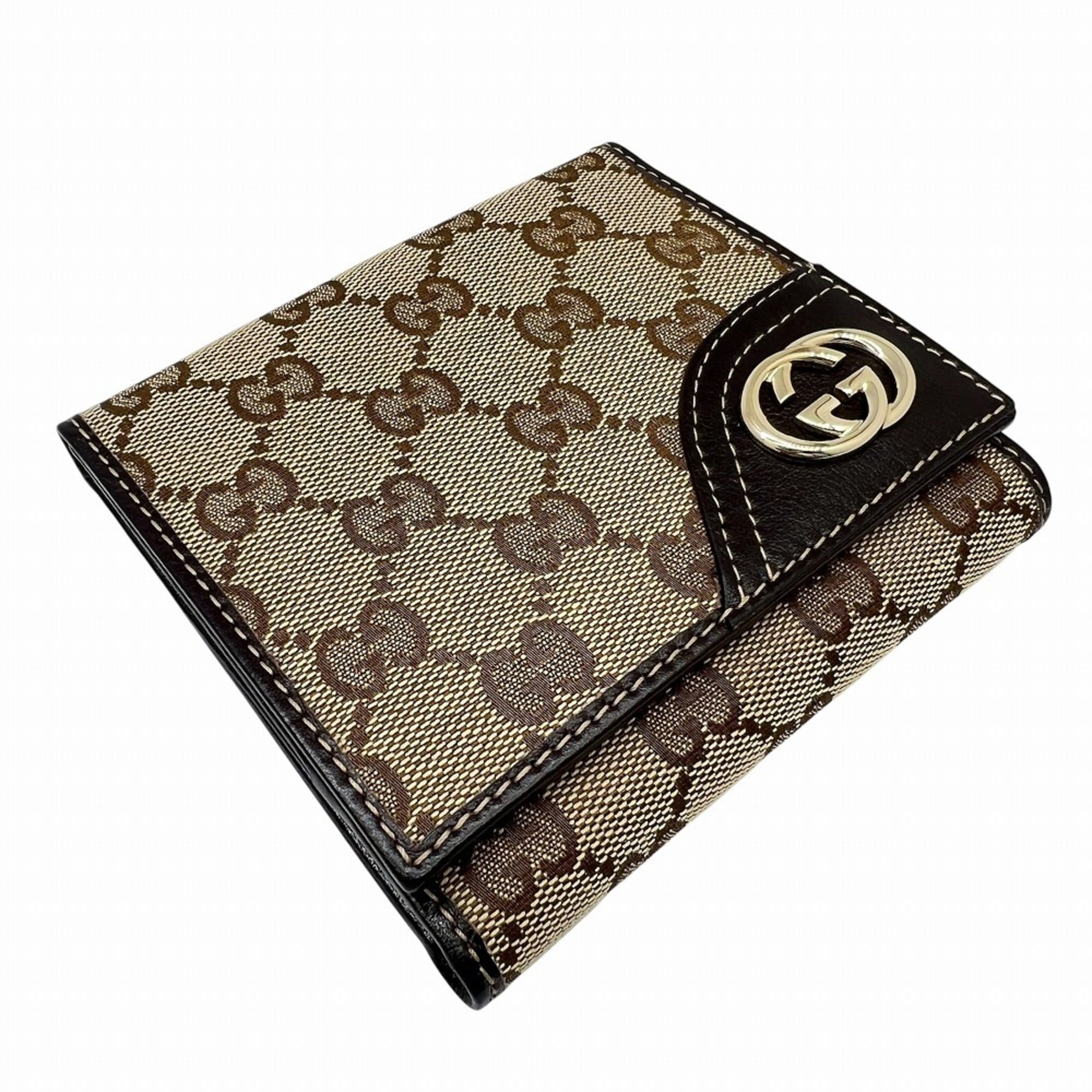 Gucci Beige Brown Canvas Leather Wallet (Bi-Fold) (Pre-Owned)