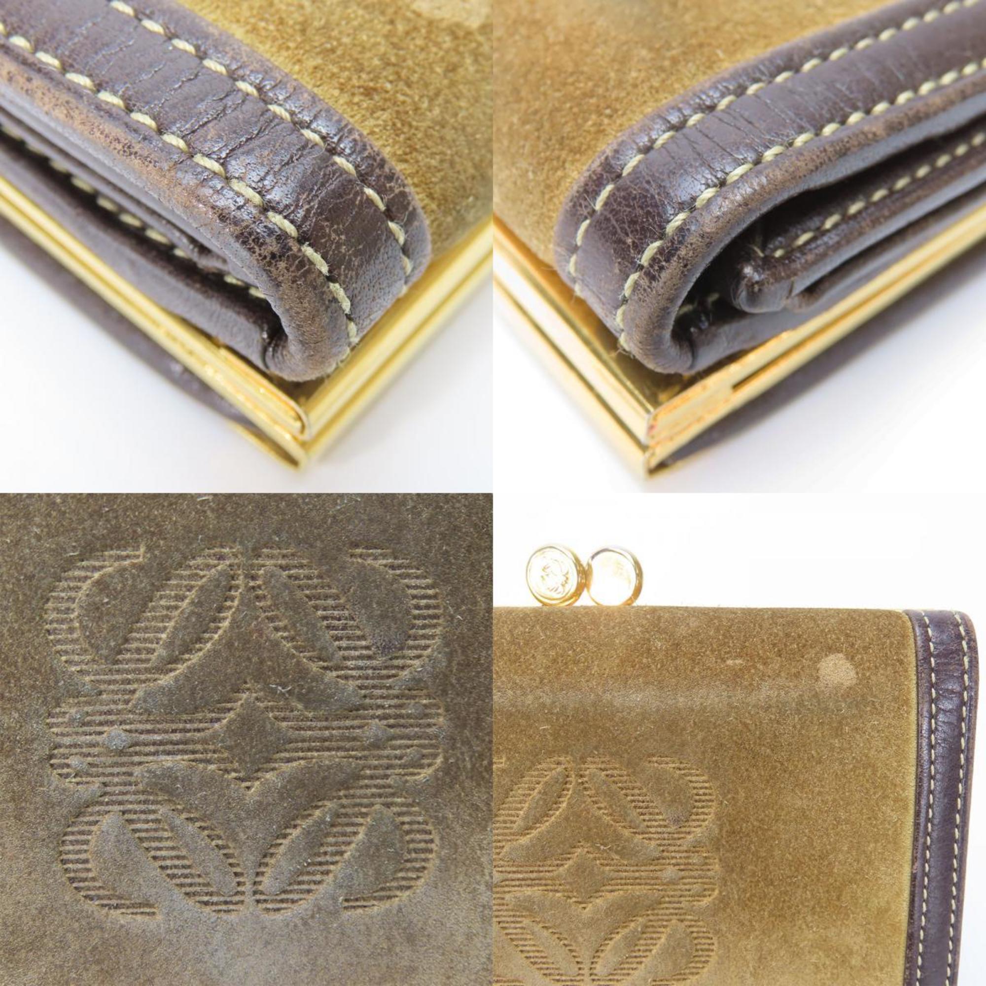 Loewe Brown Khaki Suede Leather Wallet (Tri-Fold) (Pre-Owned)