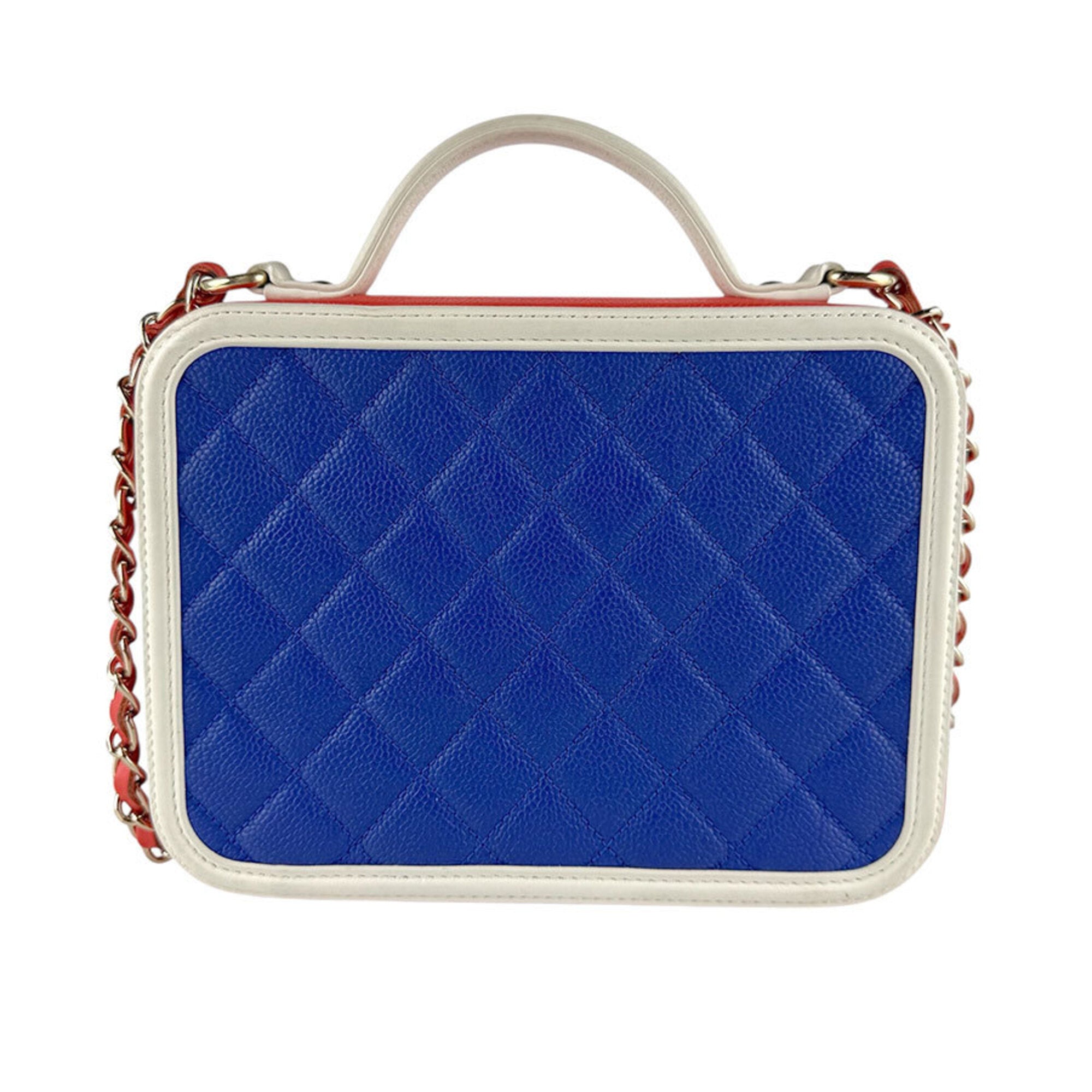 Chanel Blue Red Color White Grained Calfskin Shoulder Bag (Pre-Owned)