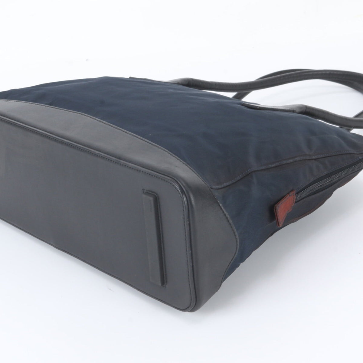 Prada Navy Leather Nylon Shoulder Bag Tote Bag (Pre-Owned)