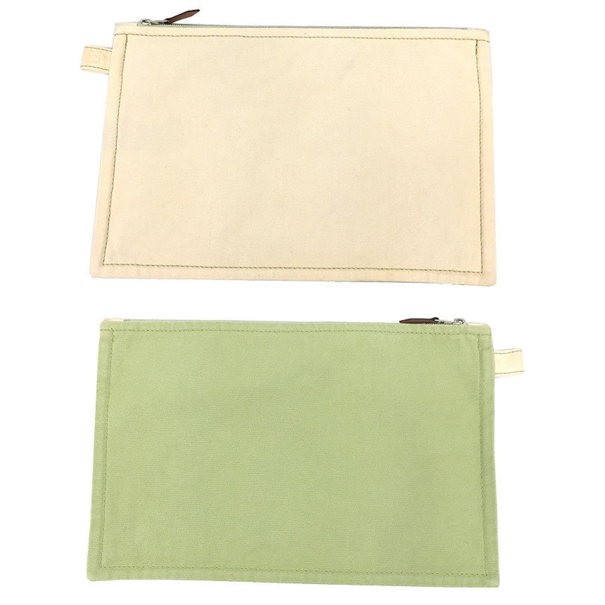 Hermes Cream Lime Green Cotton Canvas Clutch Bag Pouch (Pre-Owned)