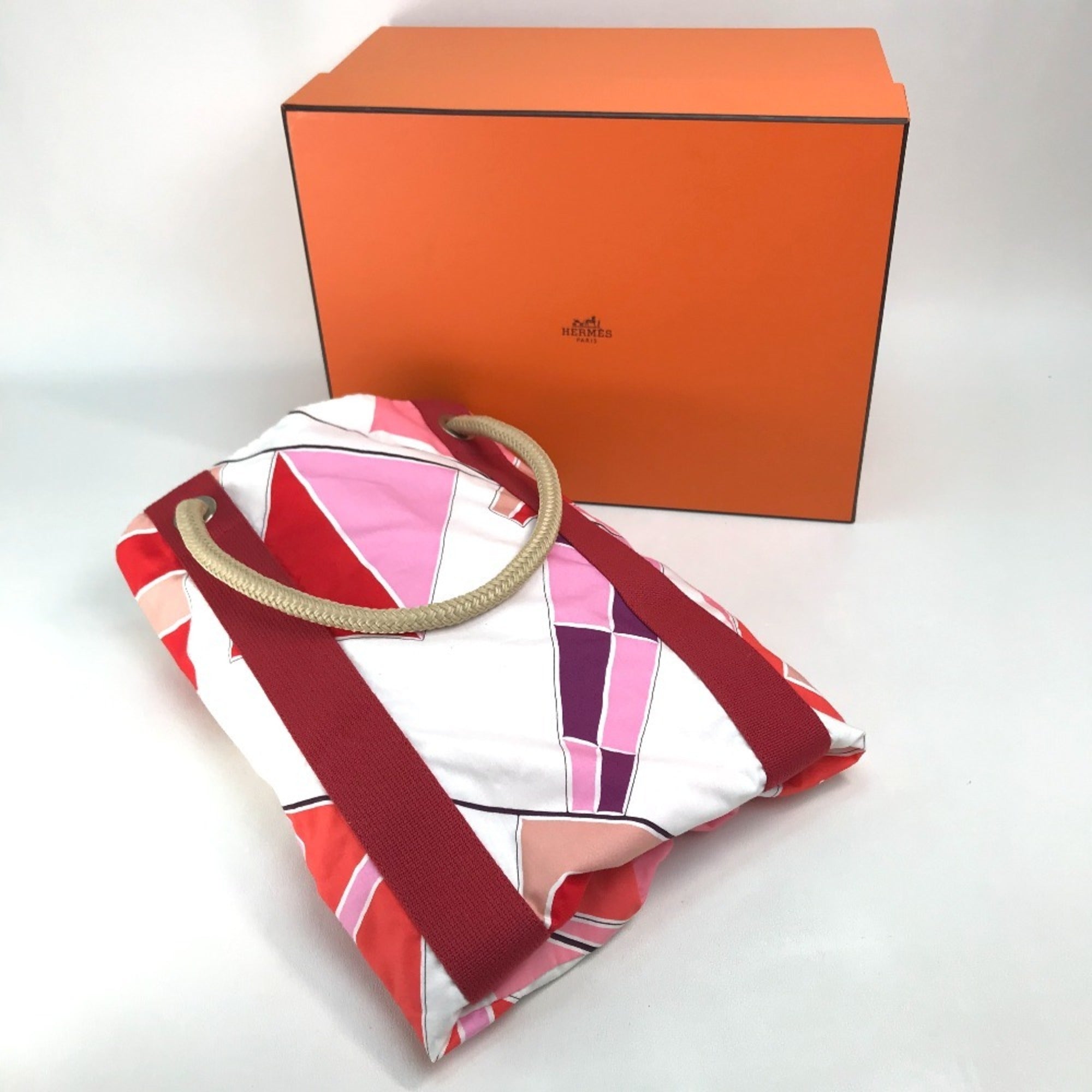 Hermes Pink Red Color Cotton Beach Bag Tote Bag (Pre-Owned)