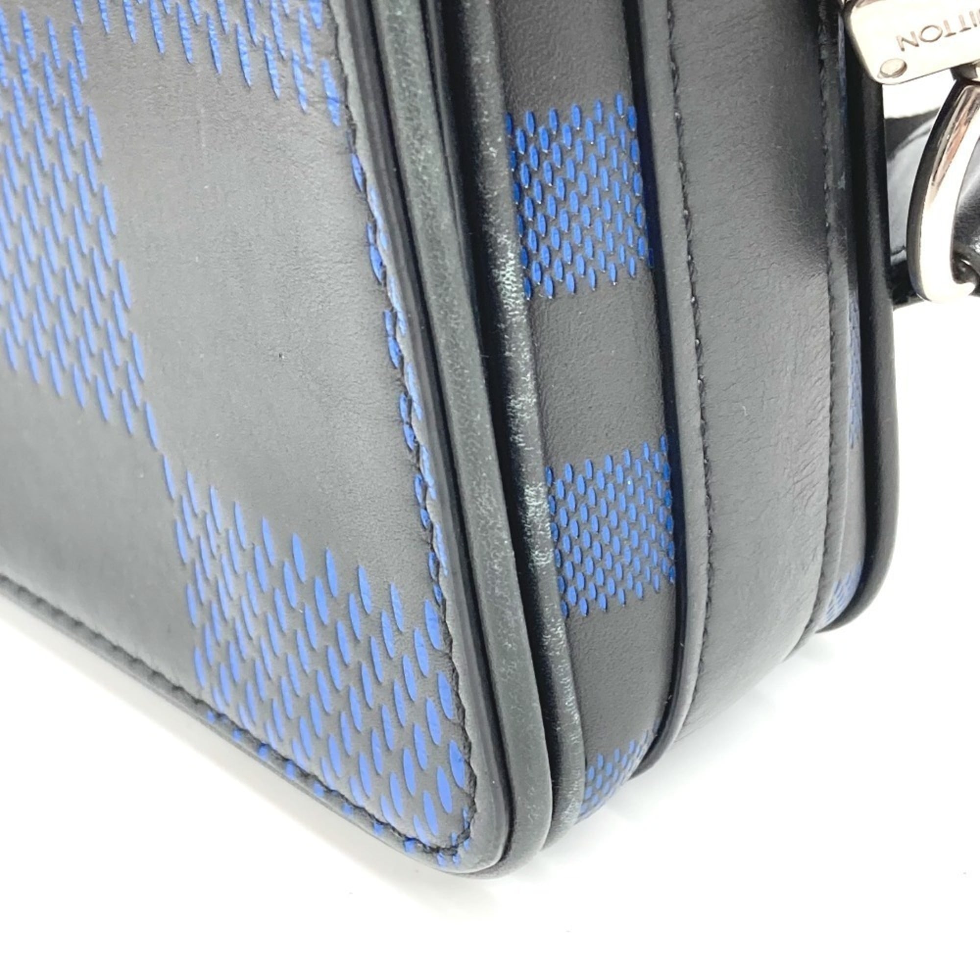 Louis Vuitton Damier Infini Black Blue Leather Messenger Bag Shoulder Bag (Pre-Owned)