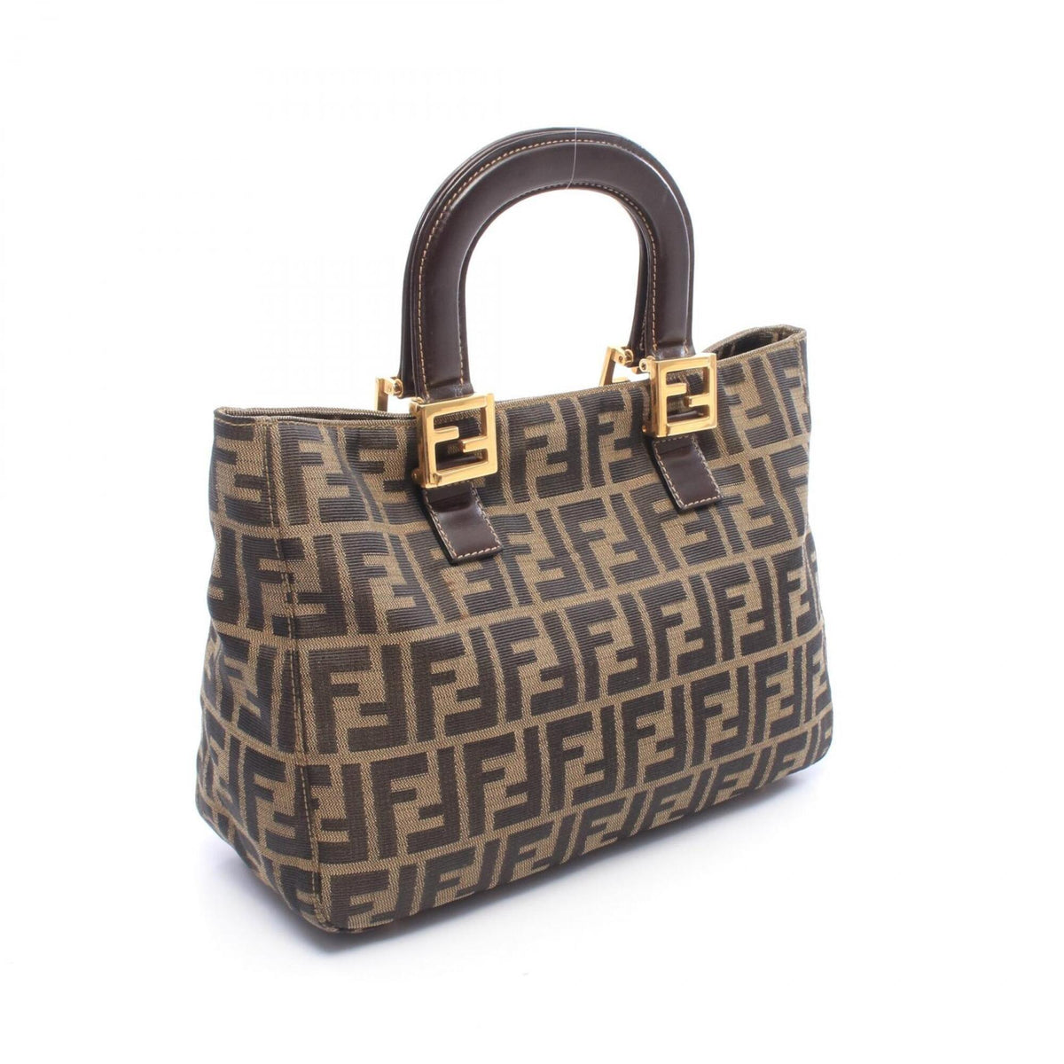 Fendi Black Brown Canvas Leather Handbag (Pre-Owned)