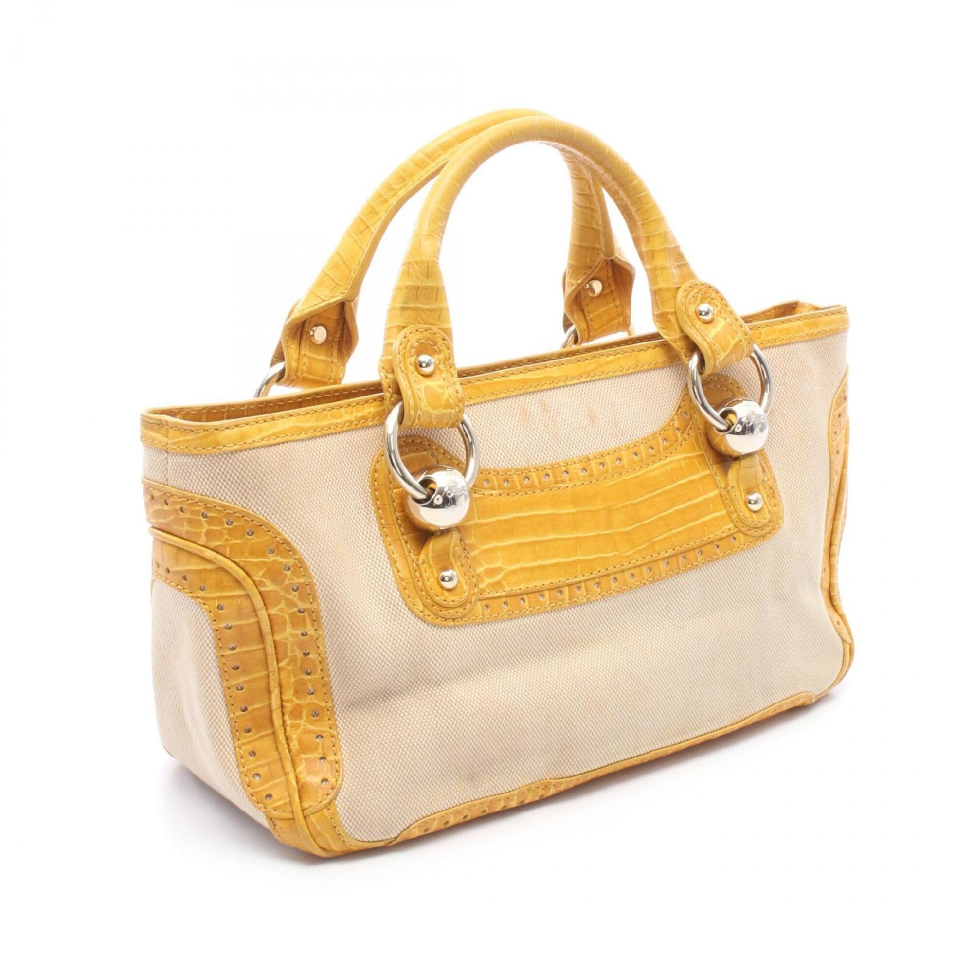 Celine Beige Yellow Canvas Leather Handbag (Pre-Owned)