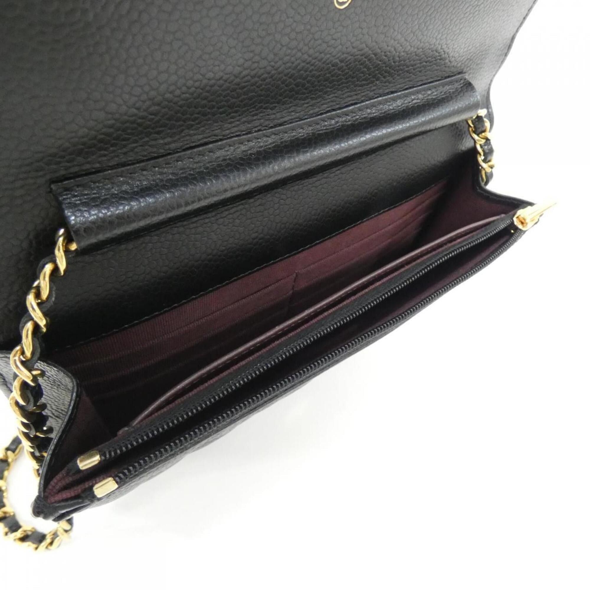 Chanel Black Grained Calfskin Chain/Shoulder Wallet (Pre-Owned)