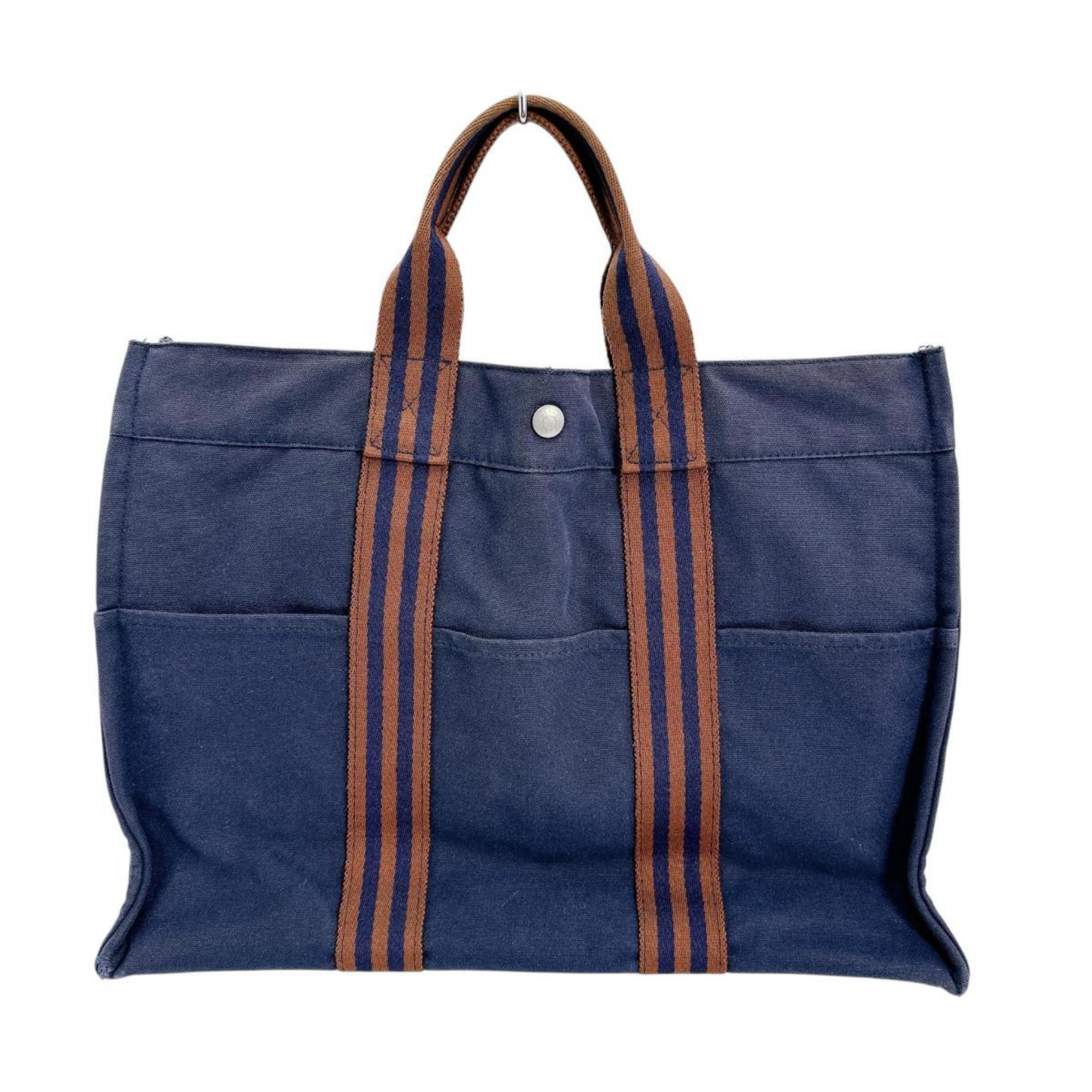 Hermes Navy Cotton Handbag Tote Bag (Pre-Owned)