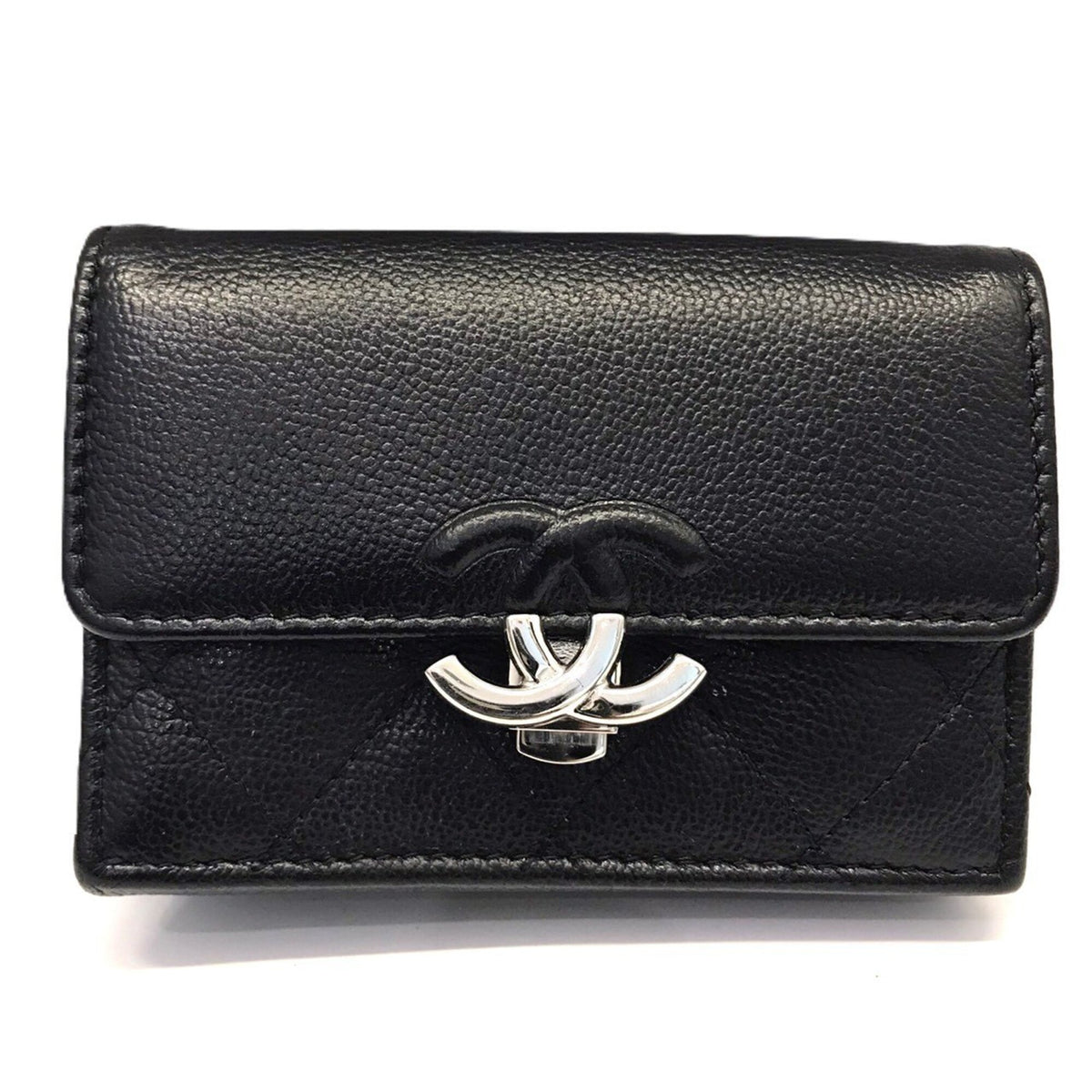 Chanel Black Grained Calfskin Wallet (Tri-Fold) (Pre-Owned)