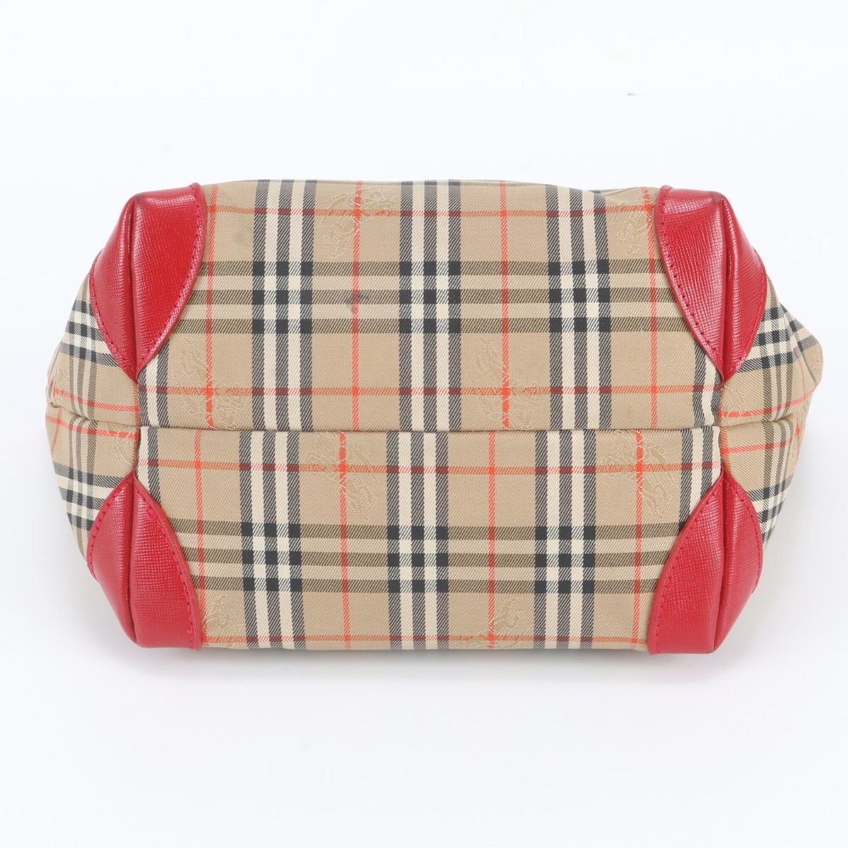 Burberry Beige Red Color Leather Canvas Handbag Tote Bag (Pre-Owned)