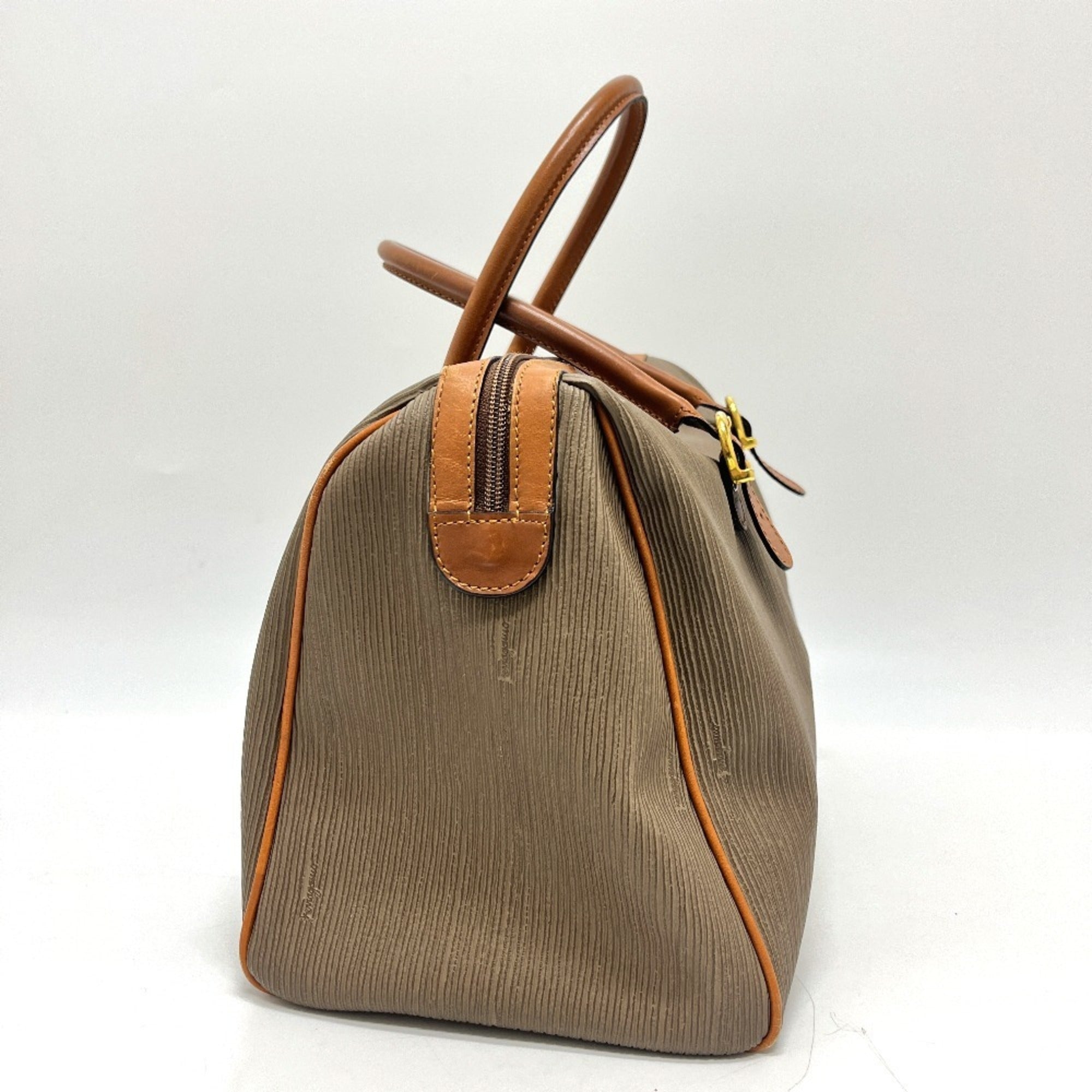 Salvatore Ferragamo Brown Pvc Leather Boston Bag Handbag (Pre-Owned)