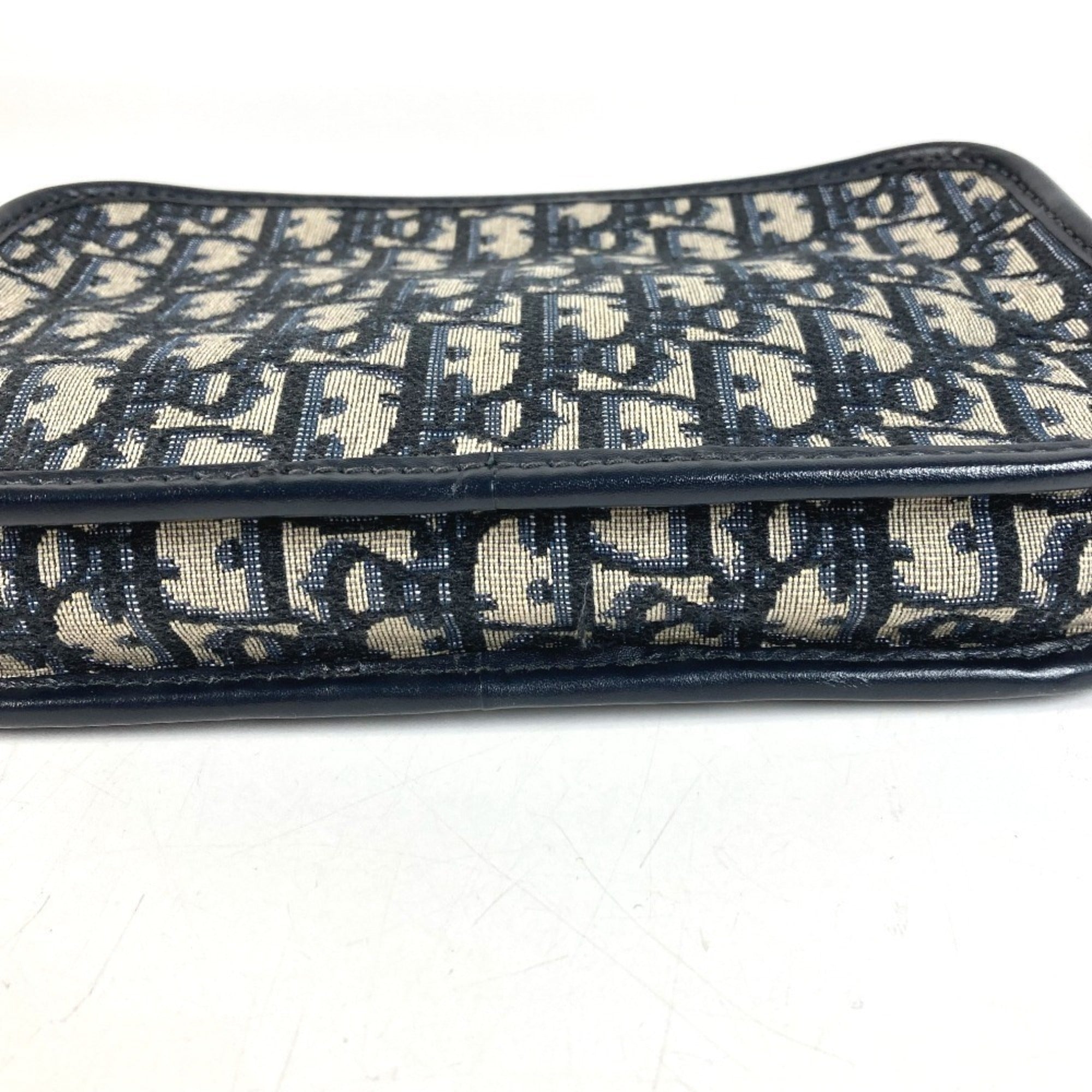 Christian Dior Navy Leather Canvas Clutch Bag Handbag Pouch (Pre-Owned)