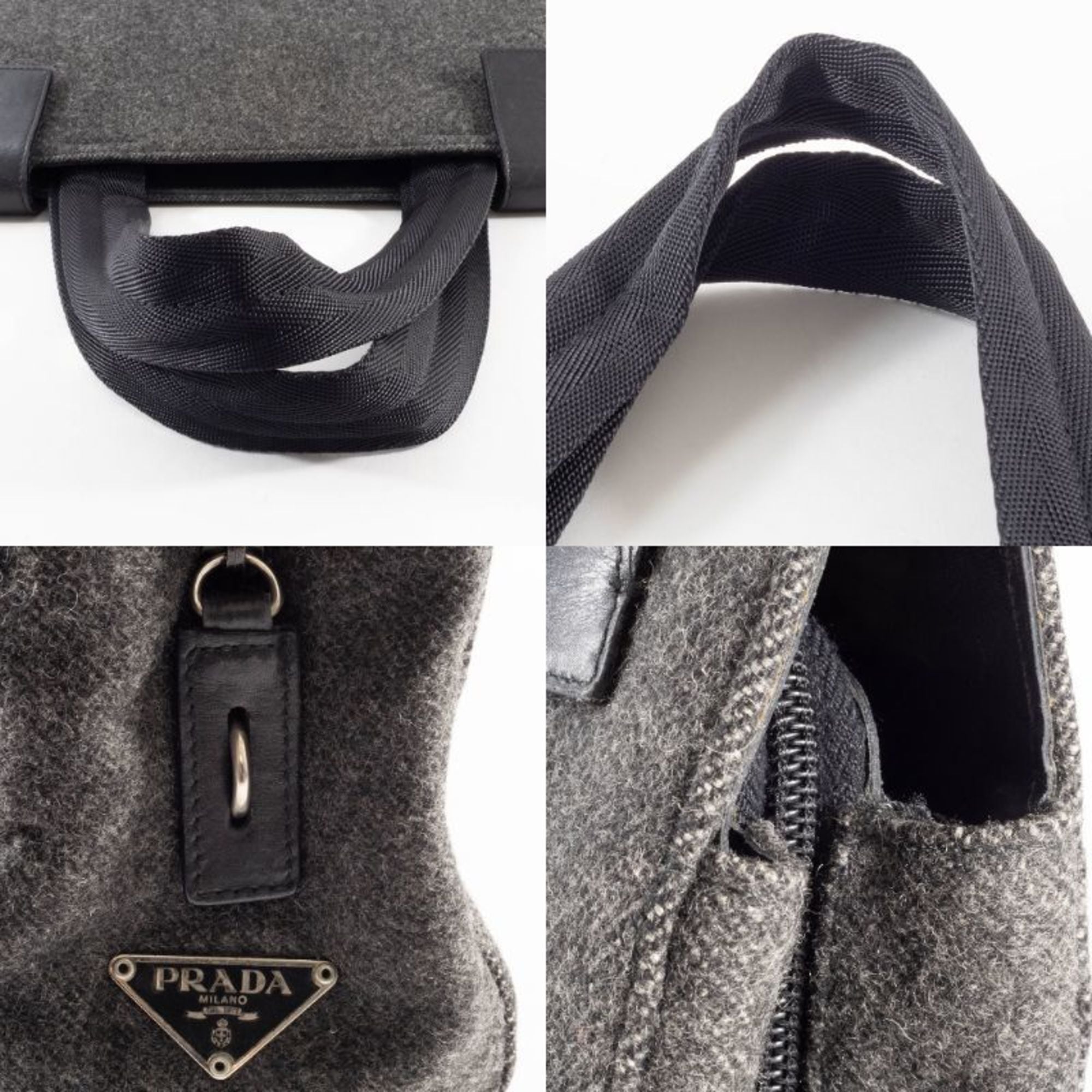 Prada Gray Polyester Handbag (Pre-Owned)