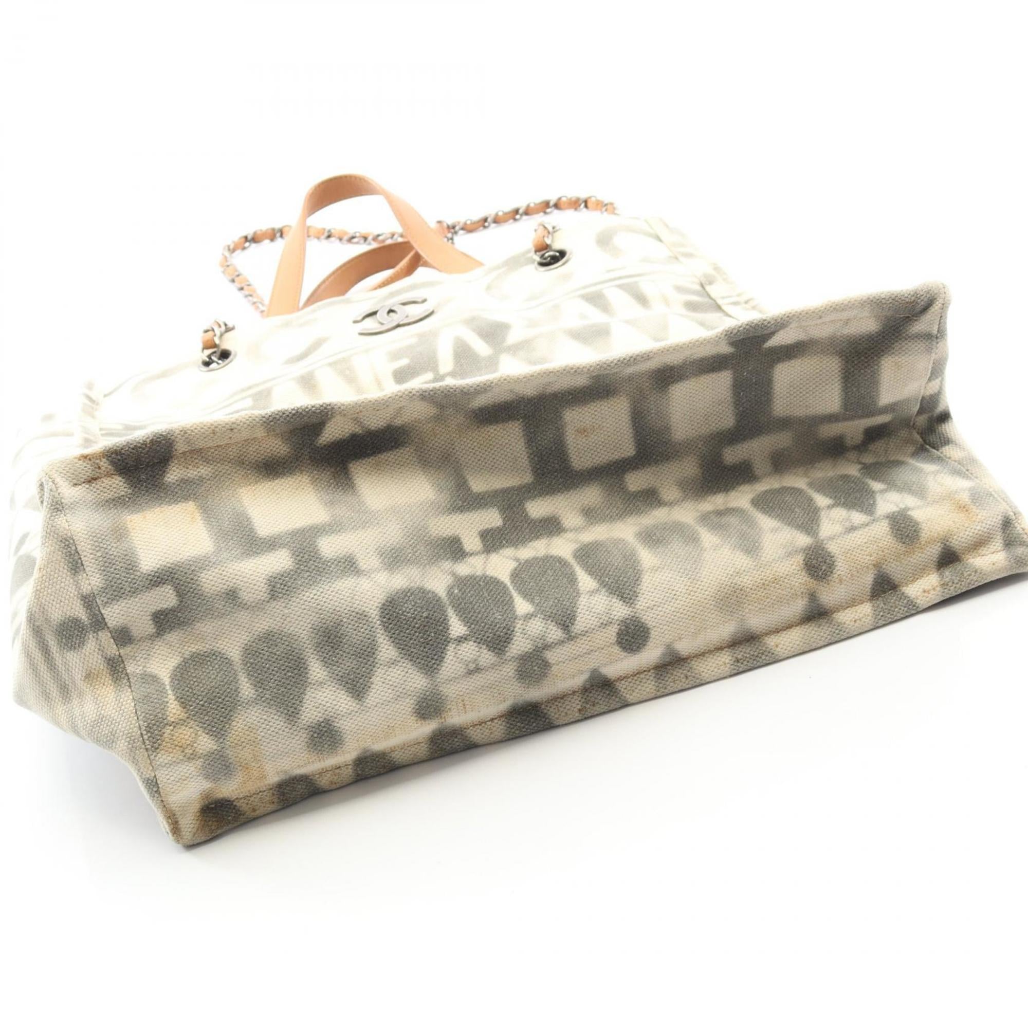 Chanel Beige Brown Canvas Leather Tote Bag (Pre-Owned)