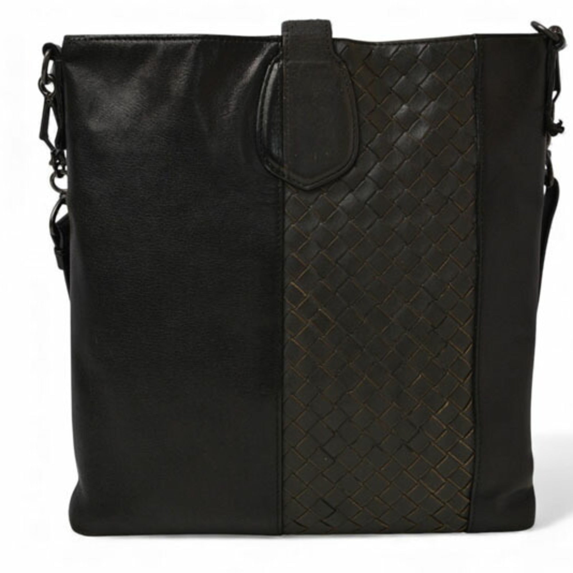 Bottega Veneta Black Gray Leather Messenger Bag Shoulder Bag (Pre-Owned)