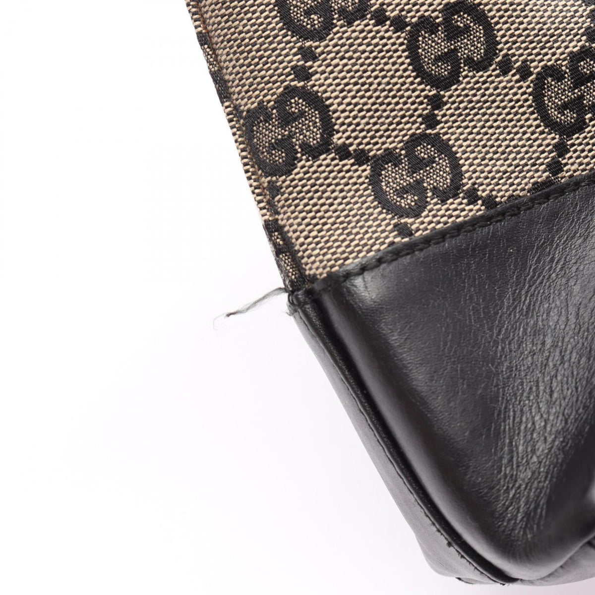 Gucci Beige Black Canvas Leather Shoulder Bag (Pre-Owned)