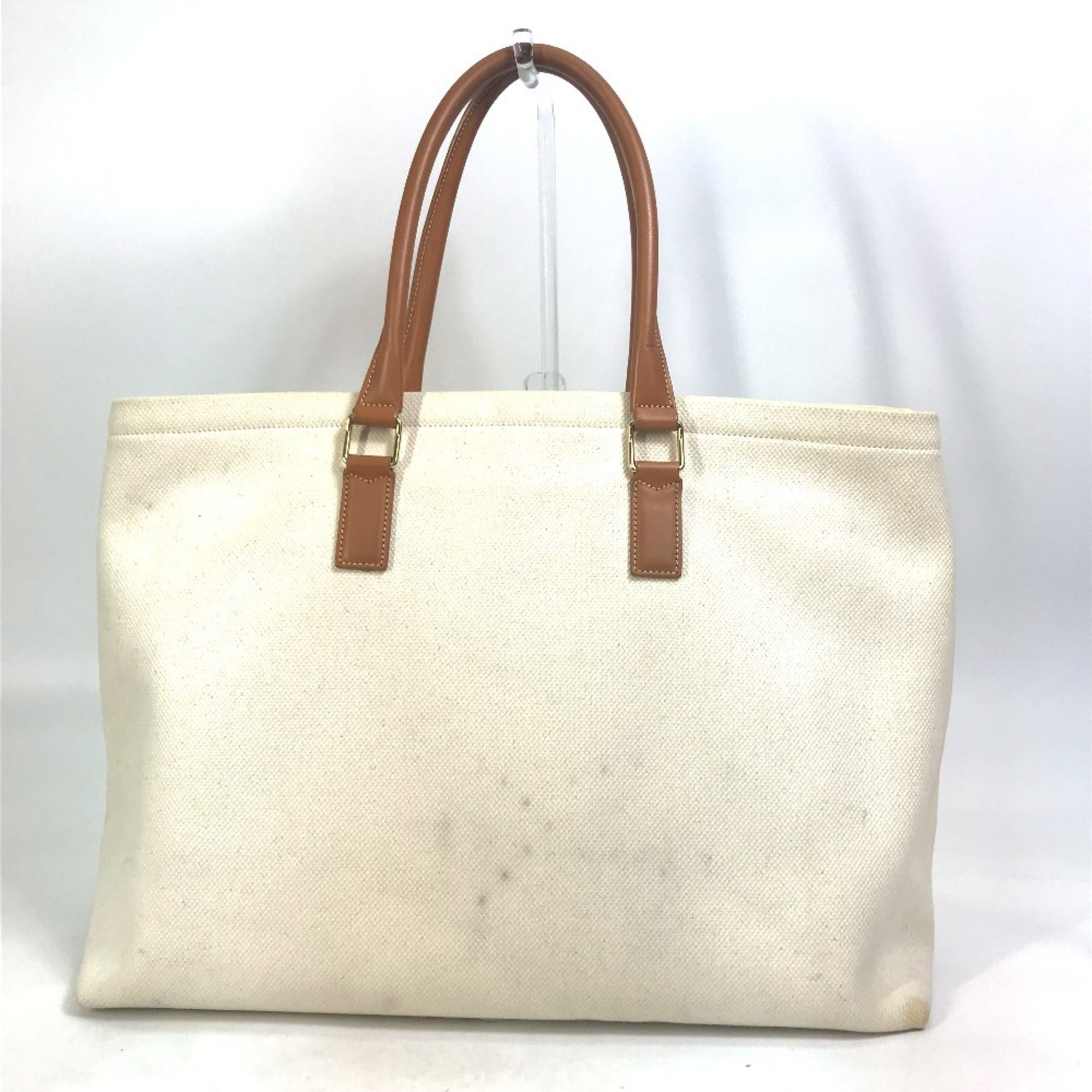 Celine Cabas Beige Canvas Leather Shoulder Bag Tote Bag (Pre-Owned)