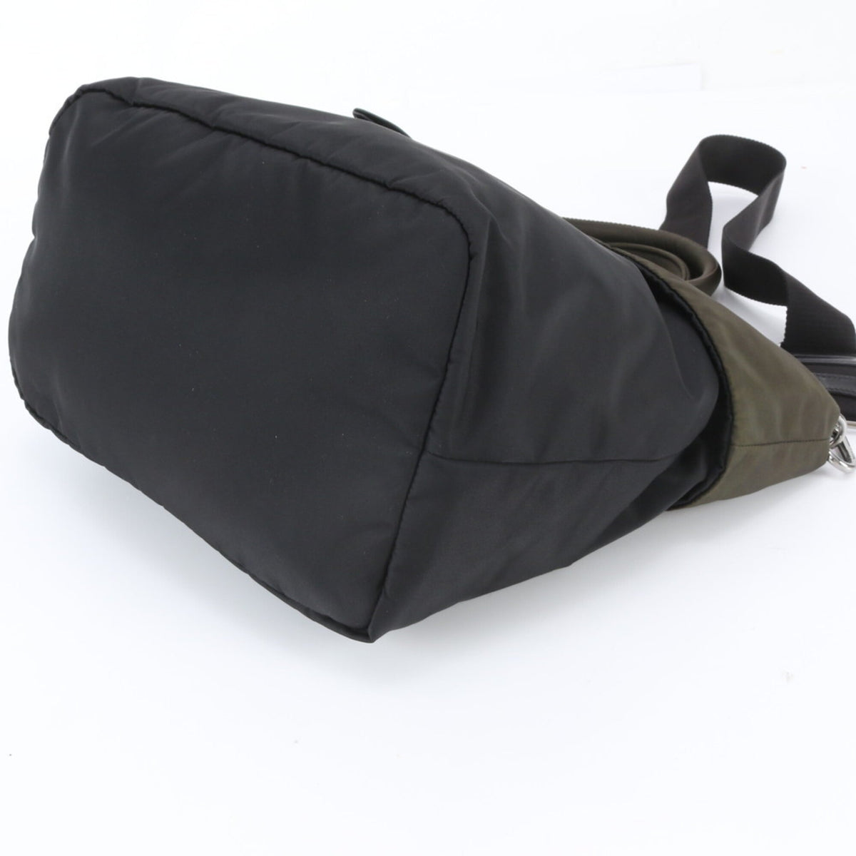 Prada Black Khaki Leather Nylon Shoulder Bag Tote Bag (Pre-Owned)