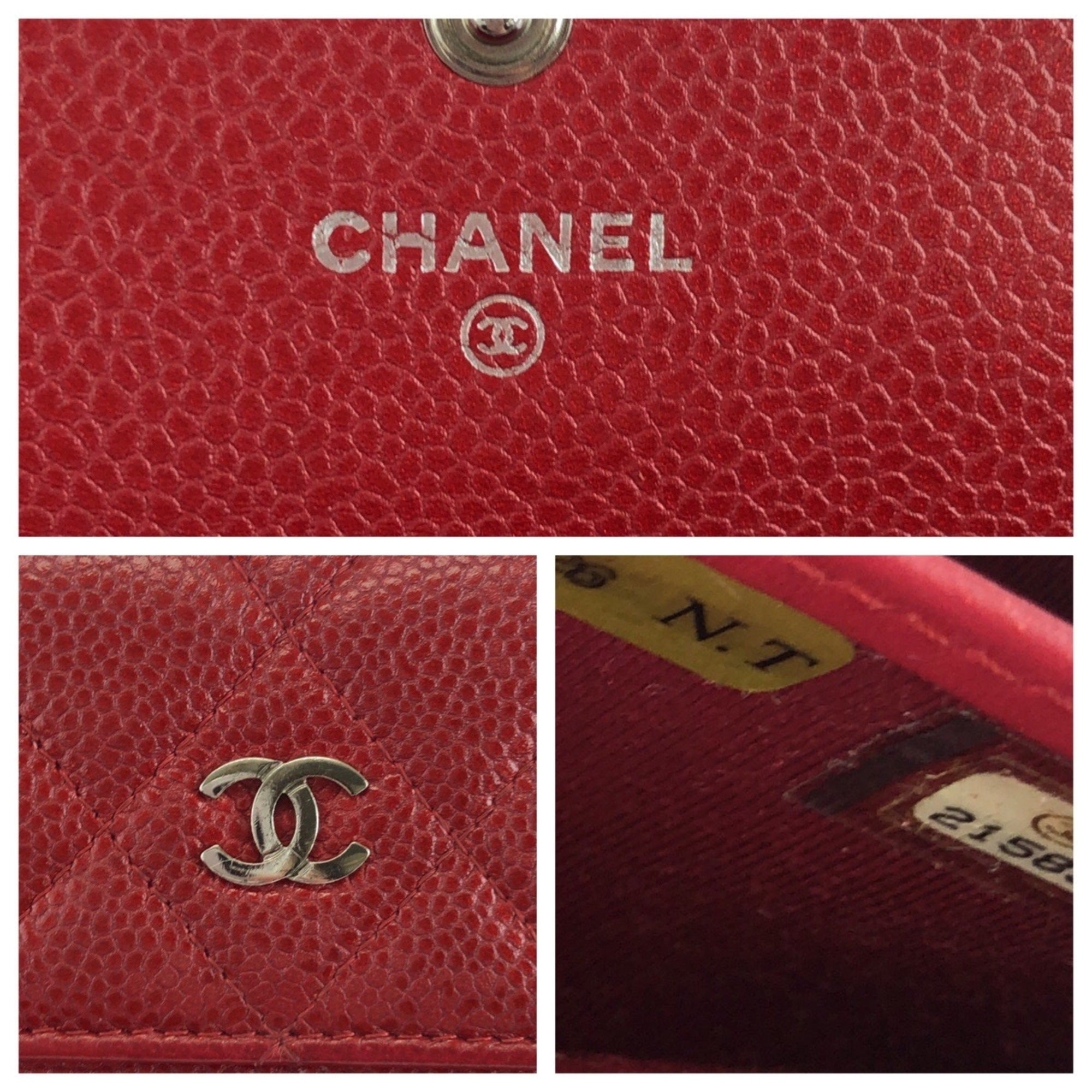 Chanel Red Color Grained Calfskin Long Wallet (Bi-Fold) (Pre-Owned)