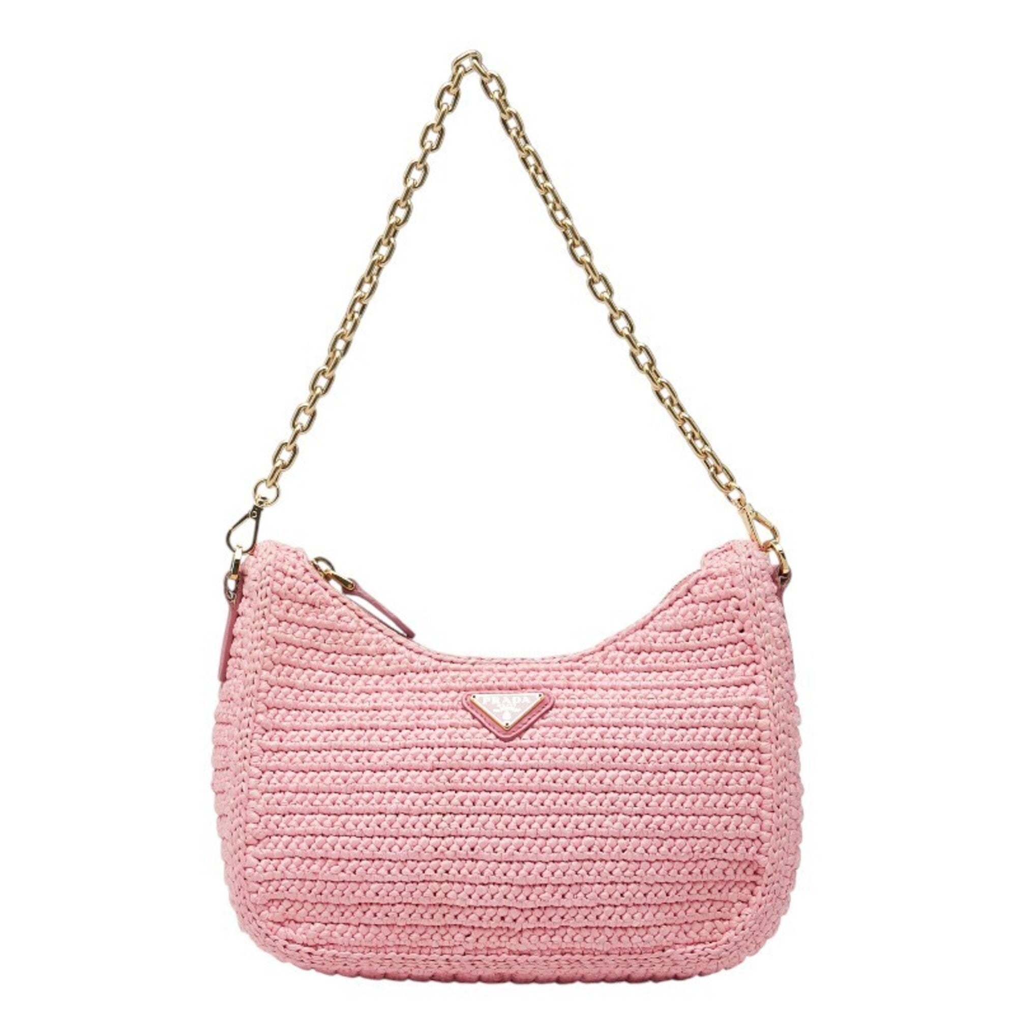 Prada Pink Raffia Leather Shoulder Bag (Pre-Owned)